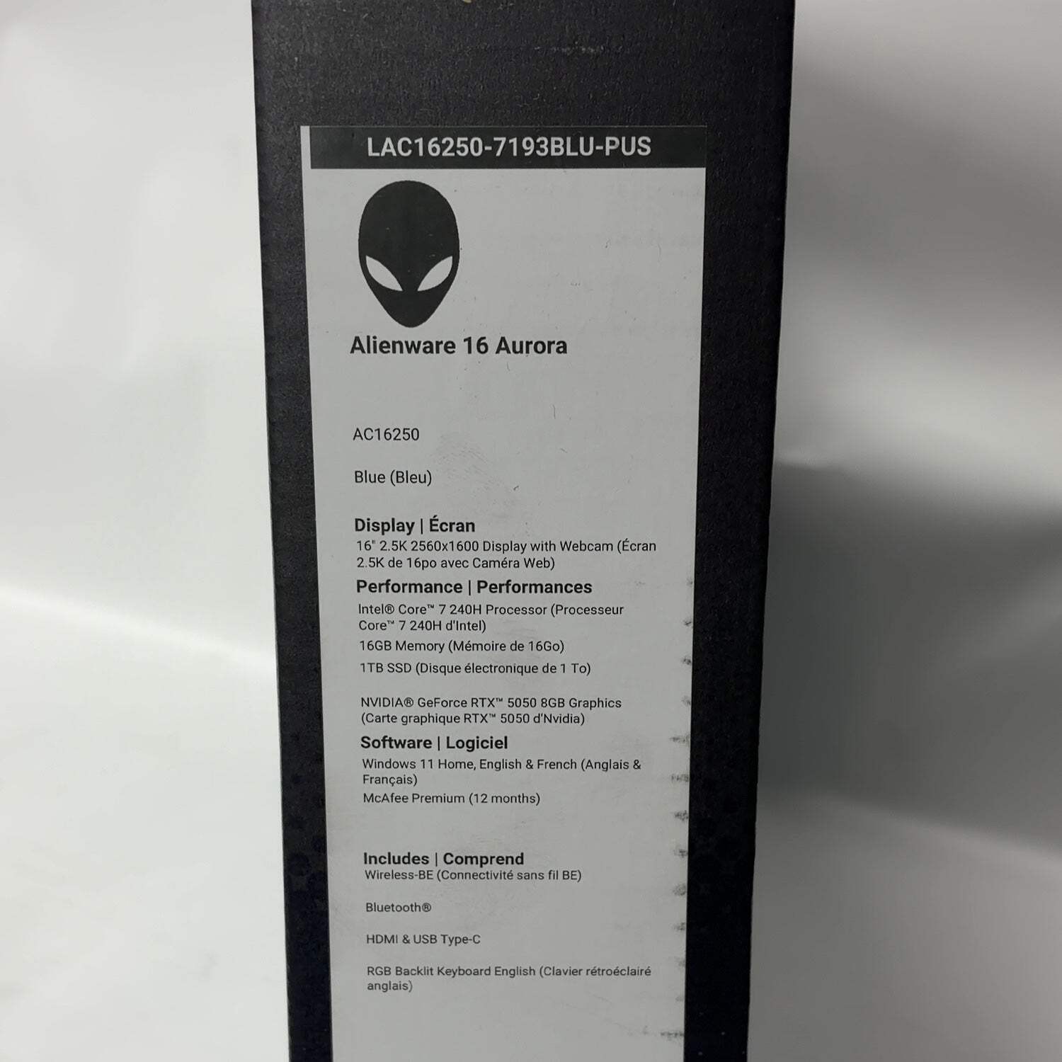 New Alienware 16 Aurora AC16250 16″ Core 7 240H 2.5GHz 16GB RAM 1TB SSD RTX 5050