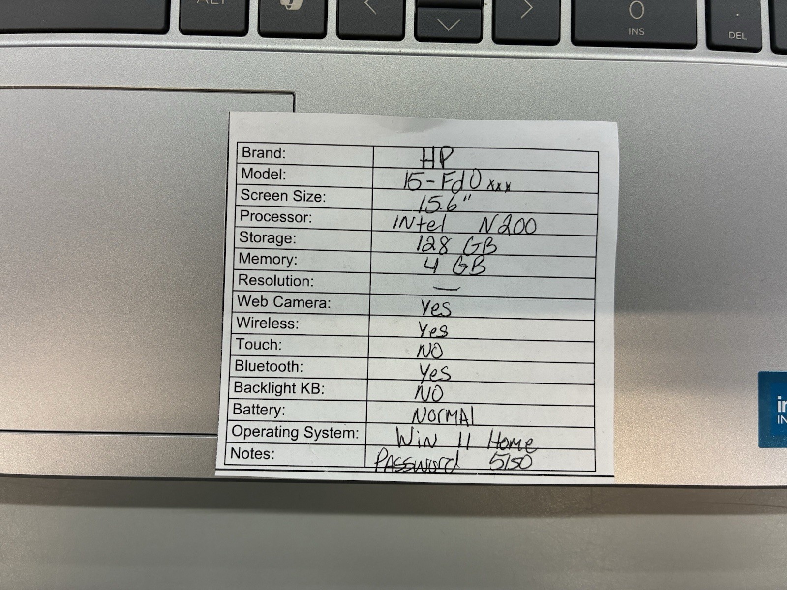 HP Laptop 15-FD0084WM 15.6″ Intel N200 1.0GHz 4GB RAM 128GB SSD win 11