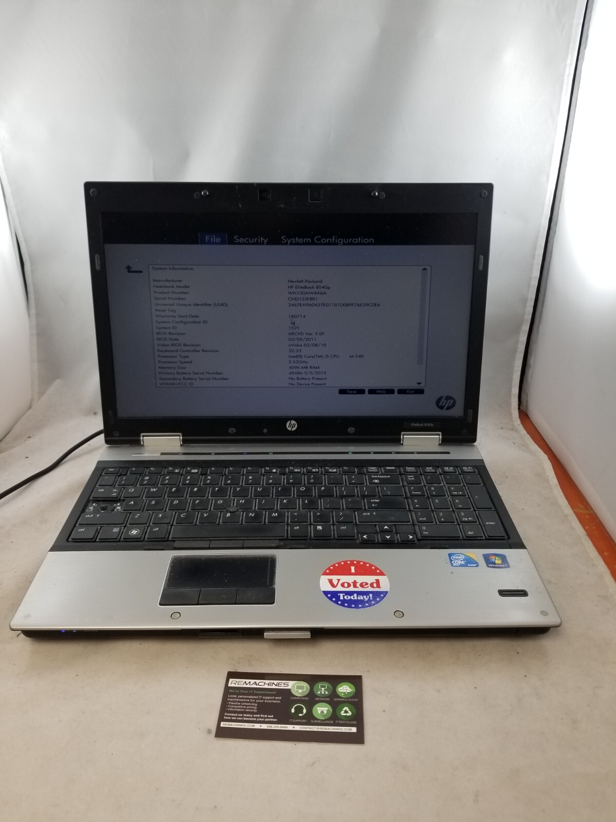 HP EliteBook 8540p 15.6″ Laptop i5-M540 2.53GHz 4GB No HDD Quadro – Tested