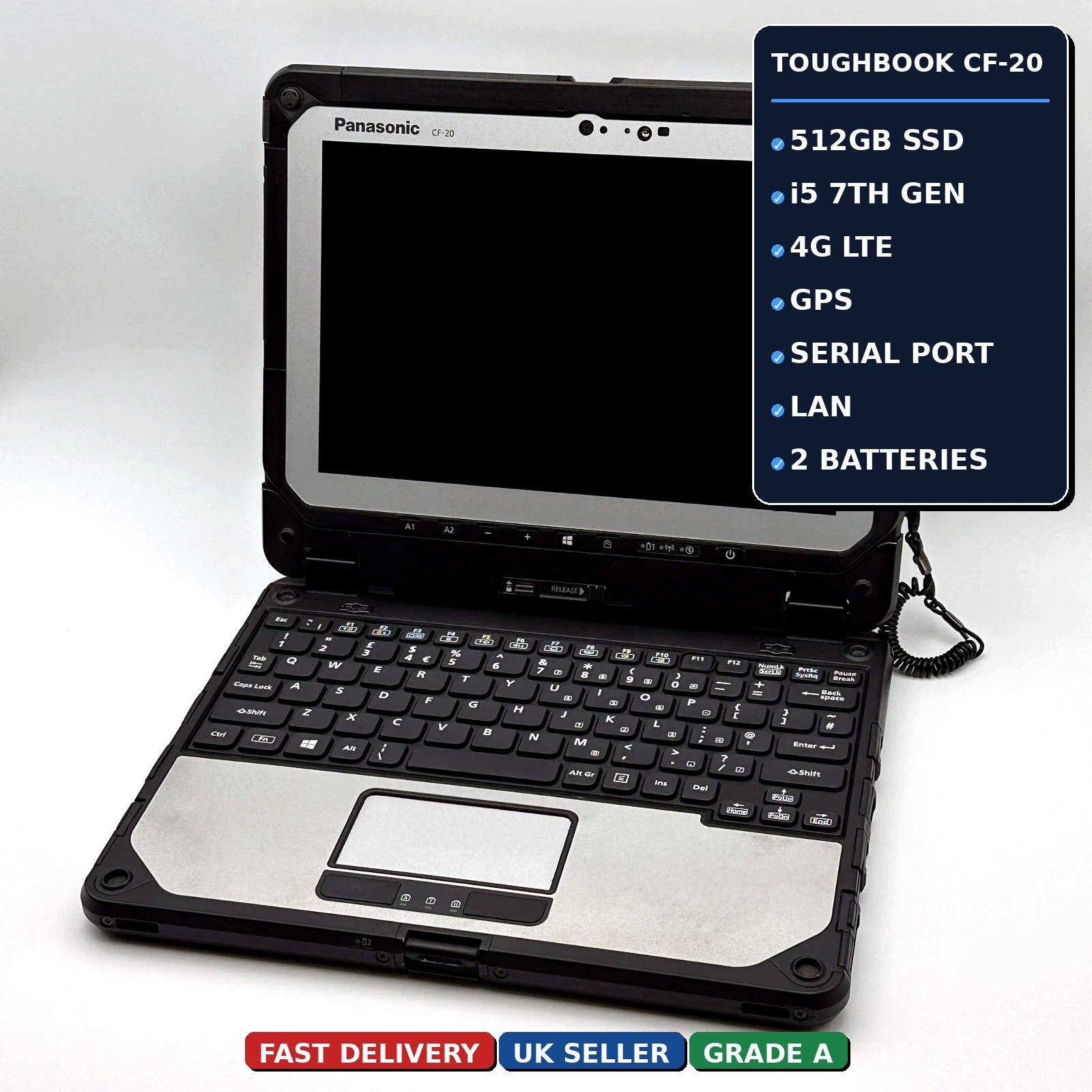 Panasonic Toughbook CF-20 MK2 i5 8GB 512GB Rugged Tablet Laptop 4G GPS 2 x Bat