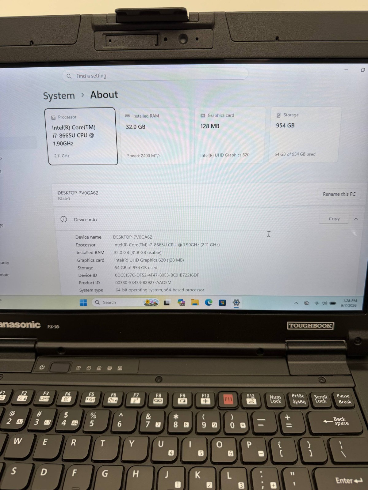 Panasonic Toughbook FZ-55 FHD Touch i7-8665U 32GB 1TB NVMe SSD Win11pro 4G/dGPS