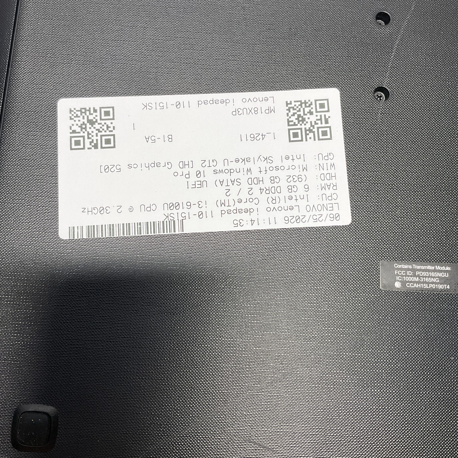 Lenovo IdeaPad 110-15ISK 80UD Quad i3-6100U 2.30GHz 6GB 1TB HDD Windows 10 Pro