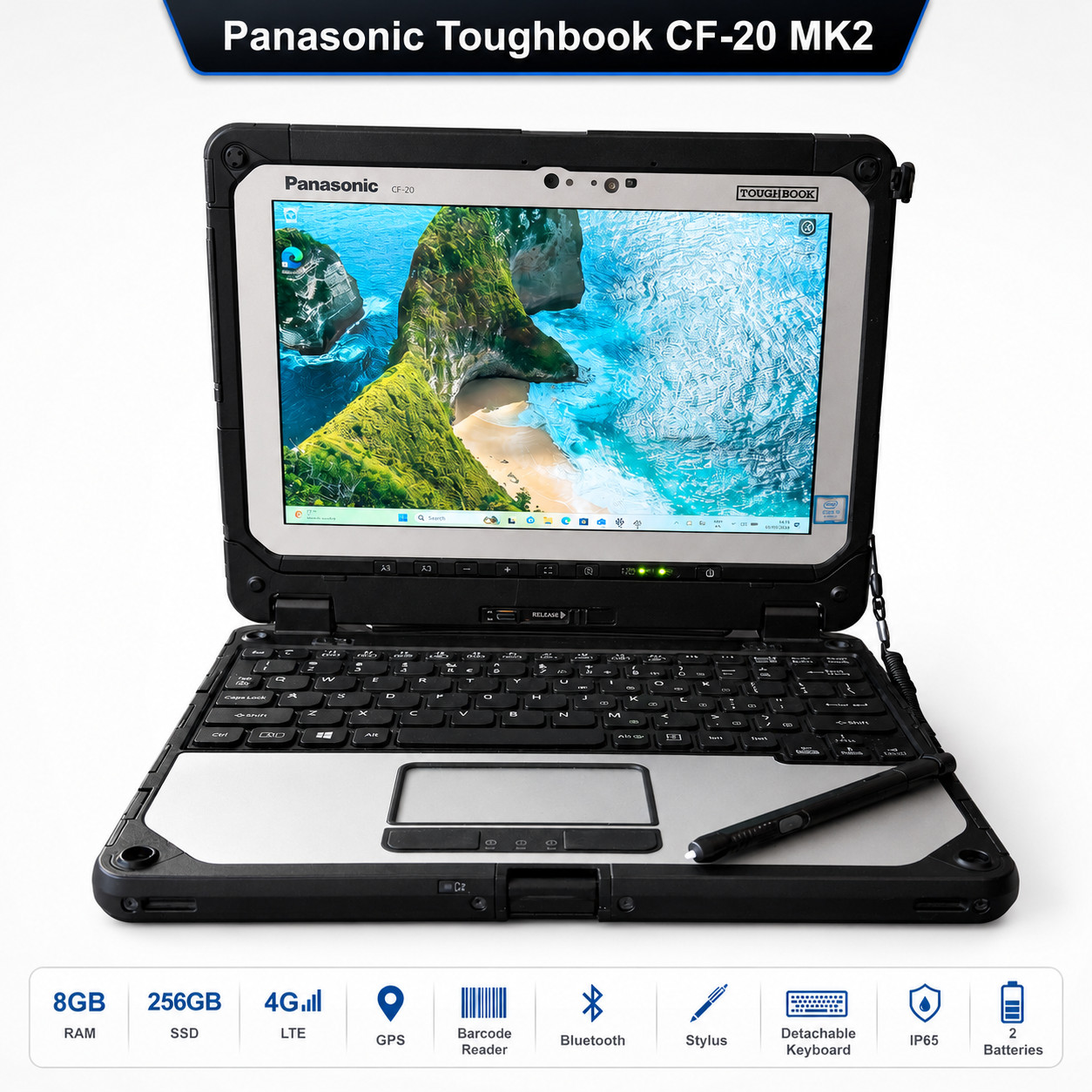 Panasonic Toughbook CF-20 MK2 i5 8GB Win 11 Rugged Tablet Laptop 4G GPS 2 x Bat