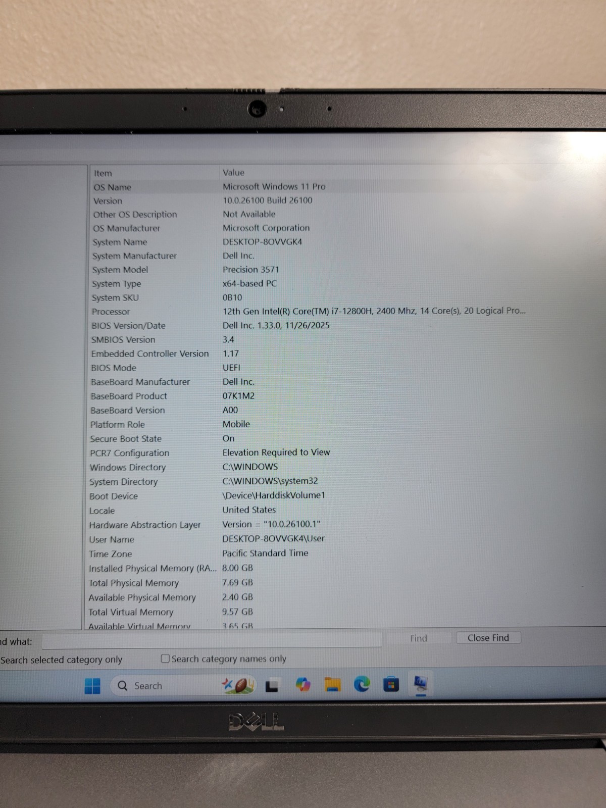 Dell Precision 3571 Intel Core i7-12800H 8GB RAM 256GB SSD NVIDIA T600 Win11 A+