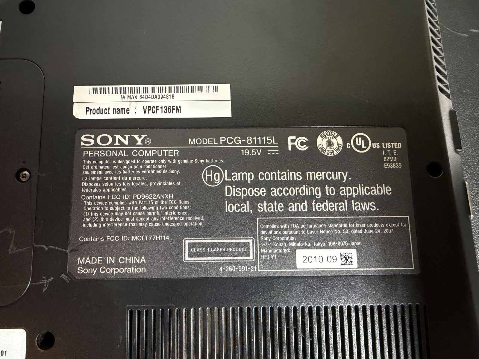 READ! Sony Vaio PCG-81115L Intel i7-720QM 1.73GHz 8GB 240GB SSD Blu-Ray Nvidia