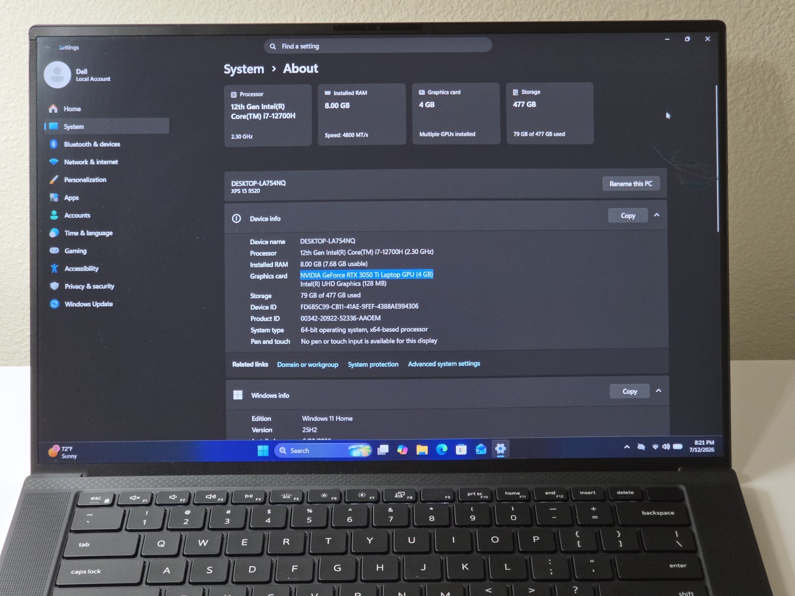 Dell XPS 15 9520 Gaming Laptop i7-12700H RTX 3050 Ti 8GB/512GB READ DESCRIPTION