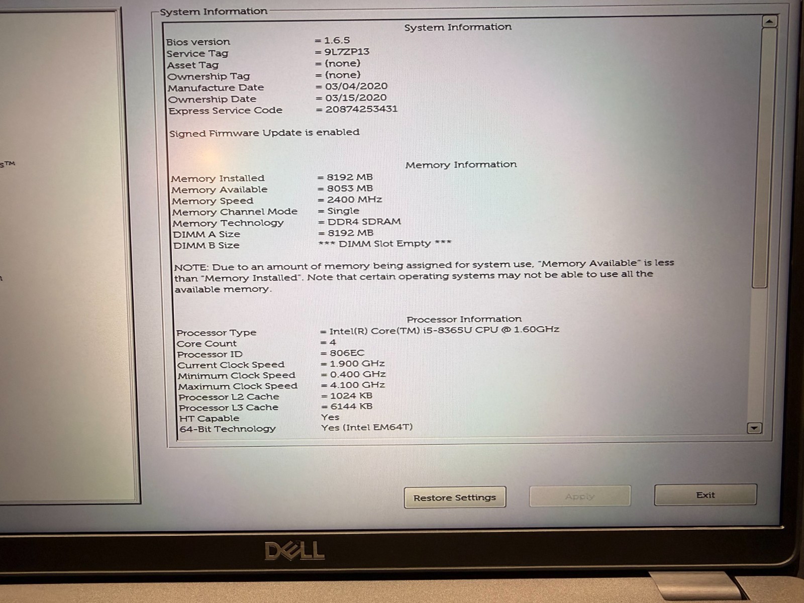 Dell Latitude 5500 15.6″ FHD i5-8365U 8GB RAM 256GB M.2 NVME SSD Win 11 Pro W/AC
