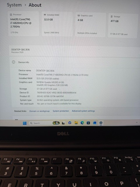 DELL PRECISION 5520 i7-6820HQ 512GB SSD 32GB RAM (No Charger Included)