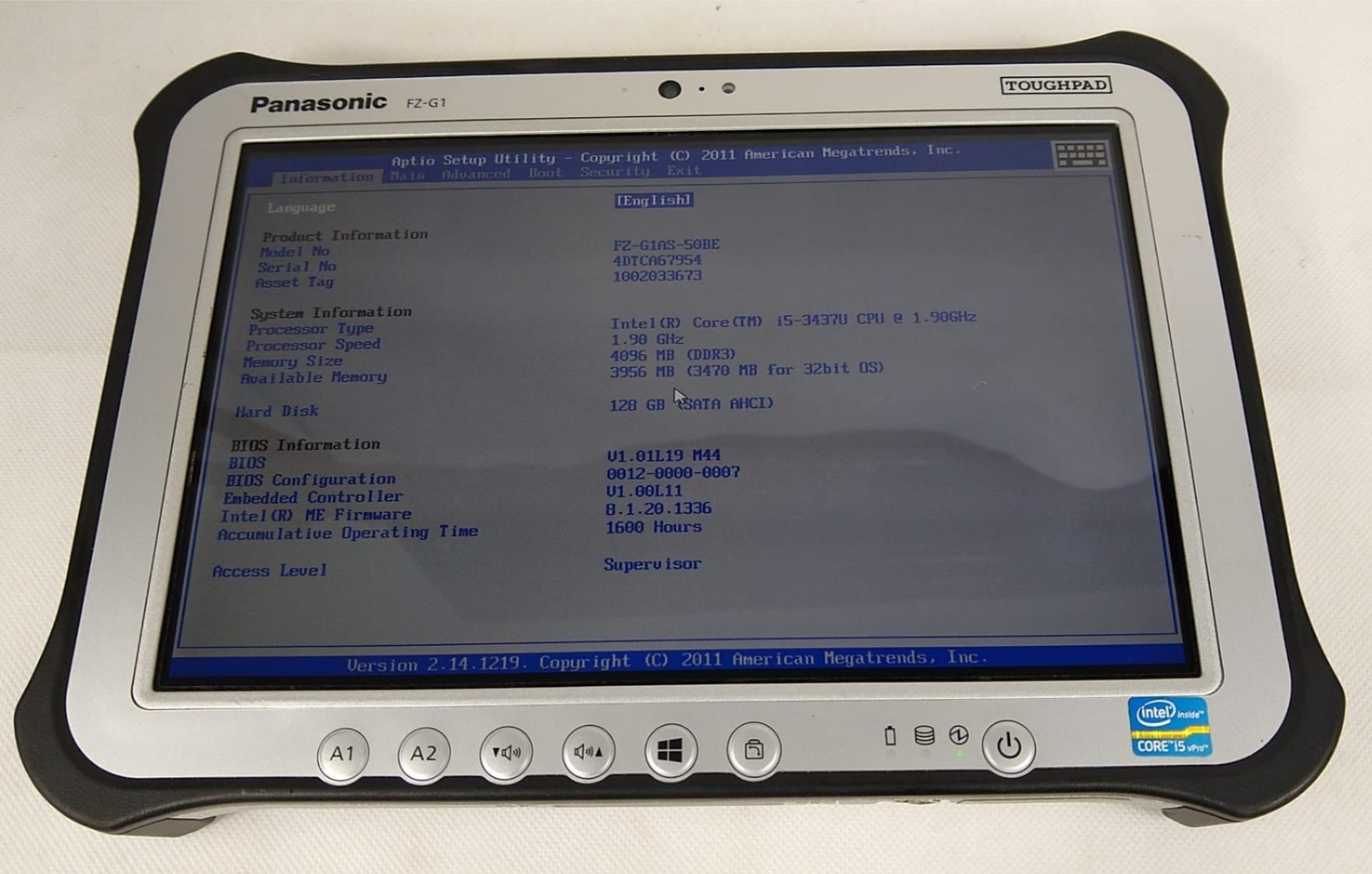 Cheap Panasonic FZ-G1 MK1 Diagnostic Tablet ToughPad Rugged i5-3437 4GB 128GB