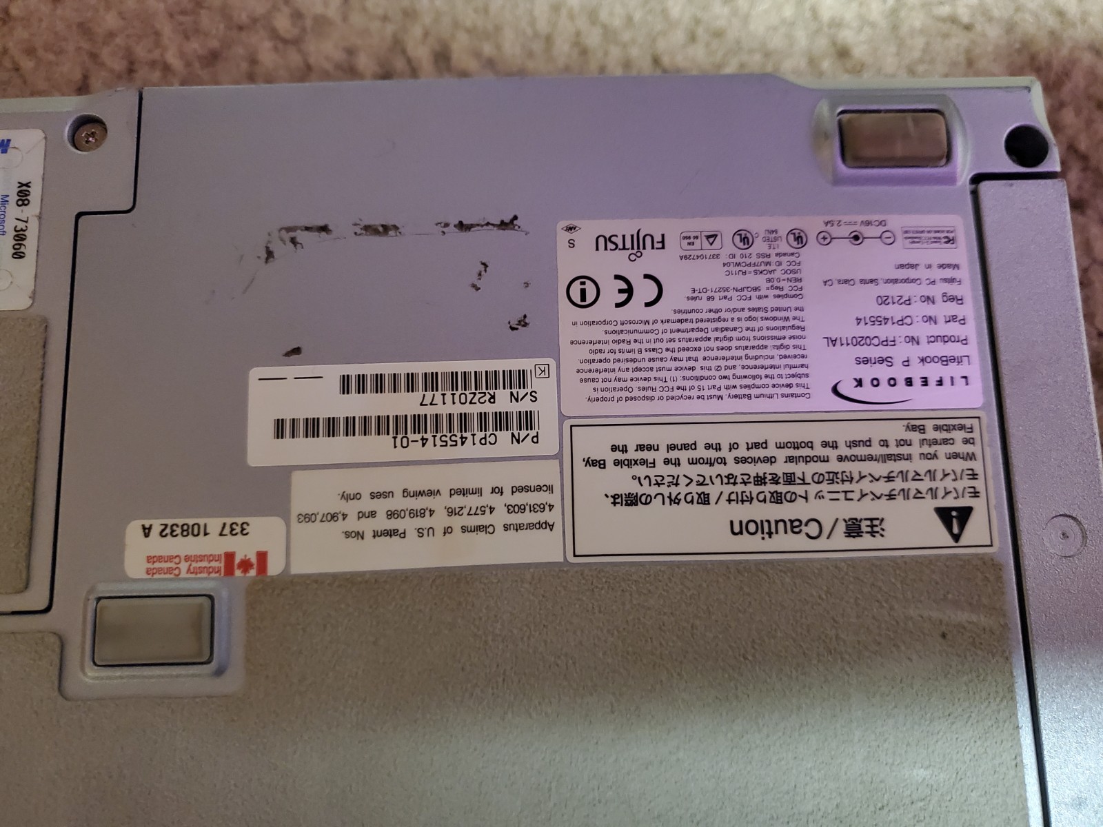 Fujitsu LifeBook P Series fpc02011al cp145514 Laptop PARTS AS IS UNTESTED NO AC