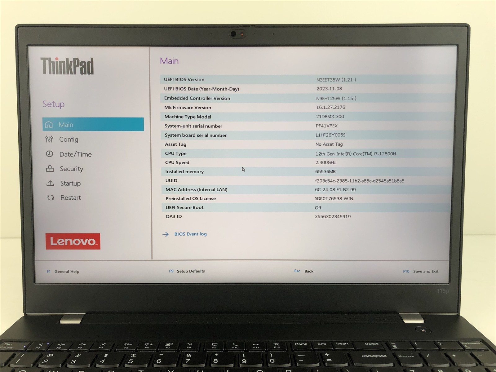 Lenovo ThinkPad T15p Gen 3: i7-12800H 2.4GHz – 64GB – 2TB – NVIDIA RTX 3050