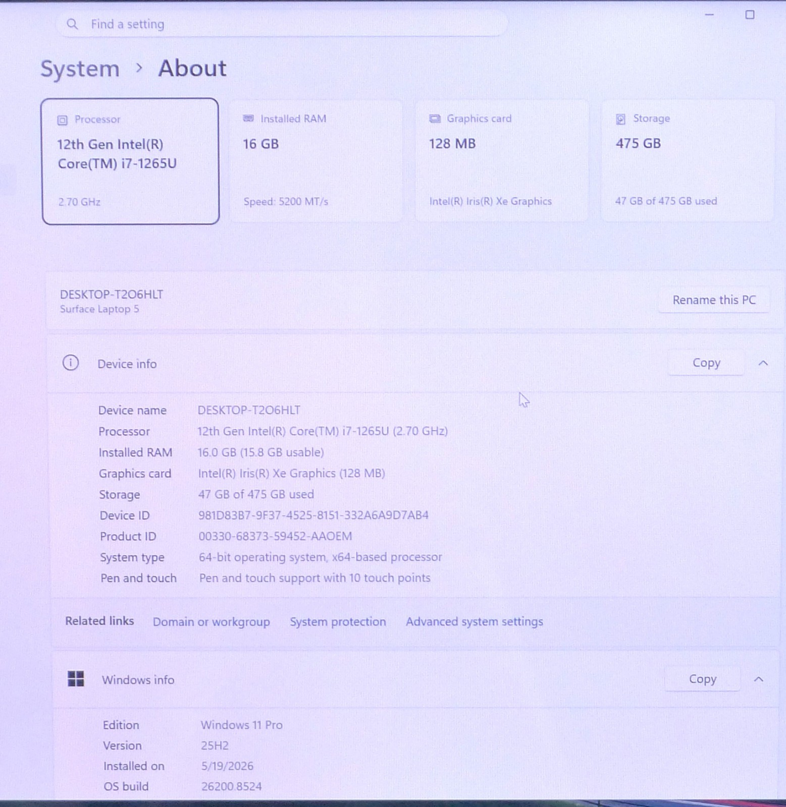 Microsoft Surface 1951 Laptop 5 13.5″ TOUCH i7-1265U 1.8-4.8GHz 16GB 512GB SSD