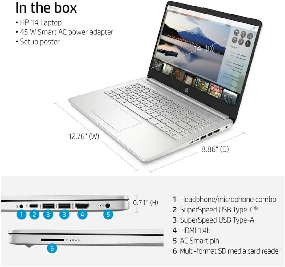 HP 14″ FHD Laptop AMD Ryzen 3-3250, 4GB RAM, 128GB SSD, Silver, Windows 11