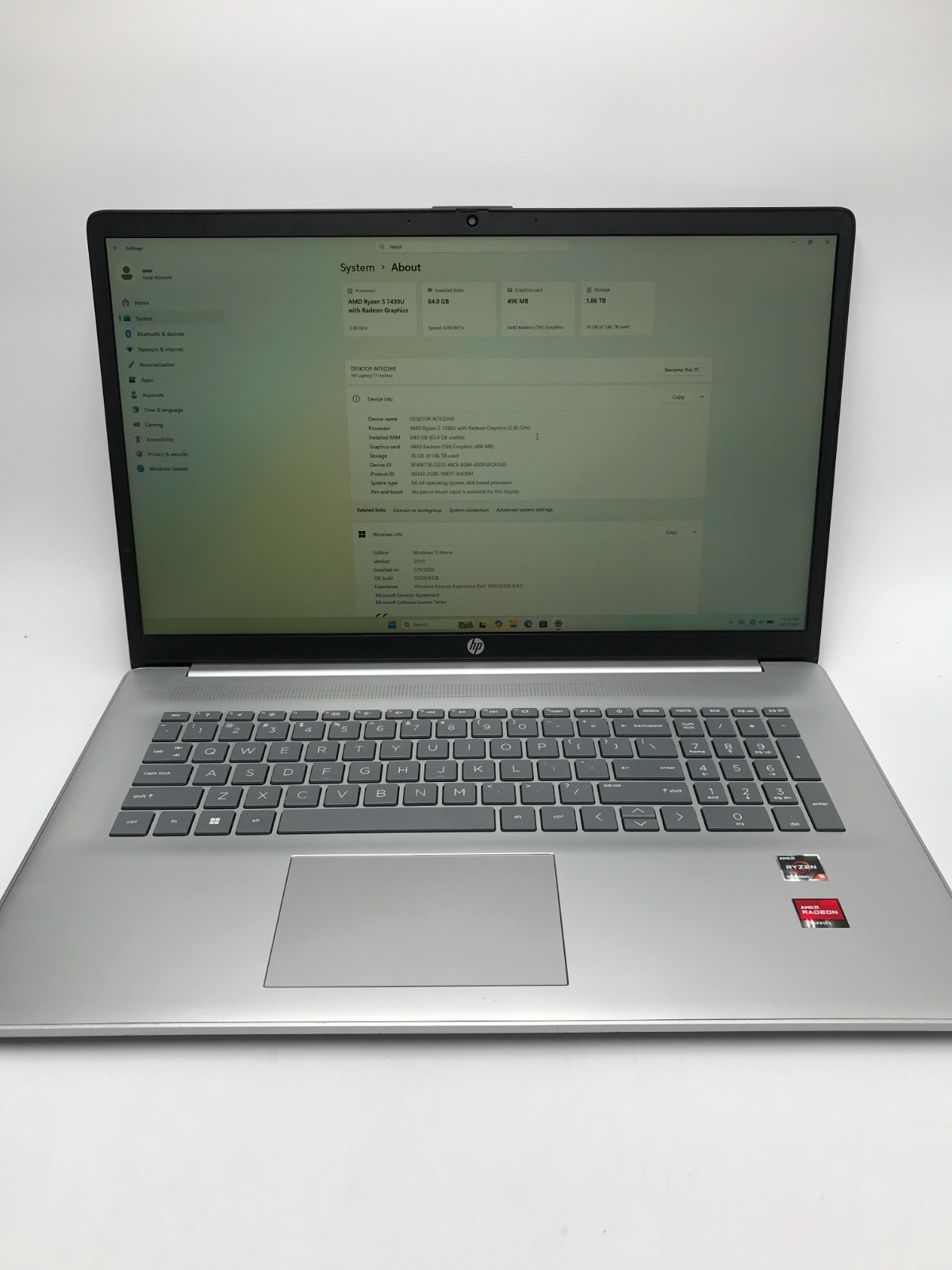 HP Laptop 17-cp3322nr|Ryzen 5|64GB RAM 2TB SSD|W11P(L-7)