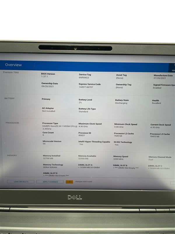 Dell Precision 7560 Xeon W-11855M 3.2GHz 32GB RAM 512GB SSD – Grade D