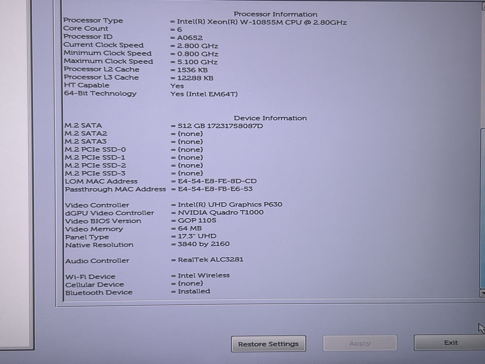 Dell Precision 7750 17.3″ NVIDIA T1000 2.8GHz Intel Xeon W-10855M 64GB 512GB