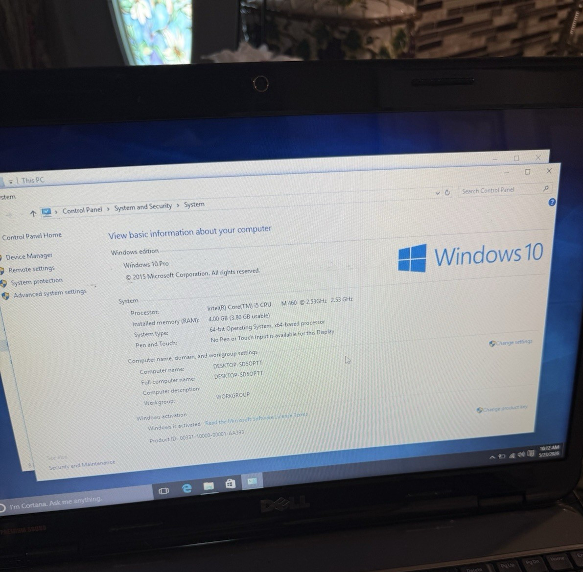 DELL INSPIRON N5010 – INTEL core i5-4 GB RAM 500GB HDD-2.53GHZ win 10 pro 64 bit