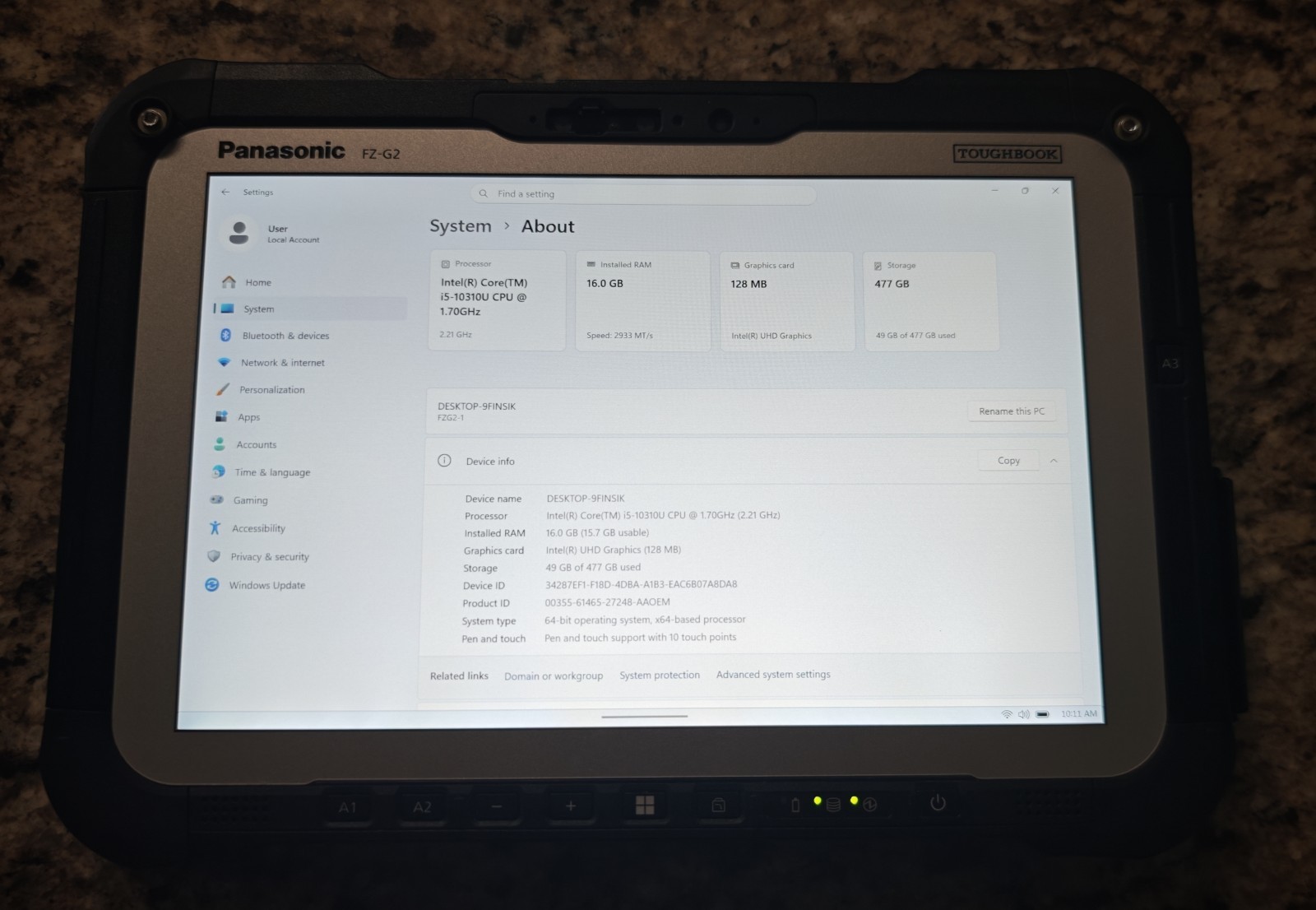 Panasonic FZ G2. Windows 11. 16 GB Ram. 512 SSD.