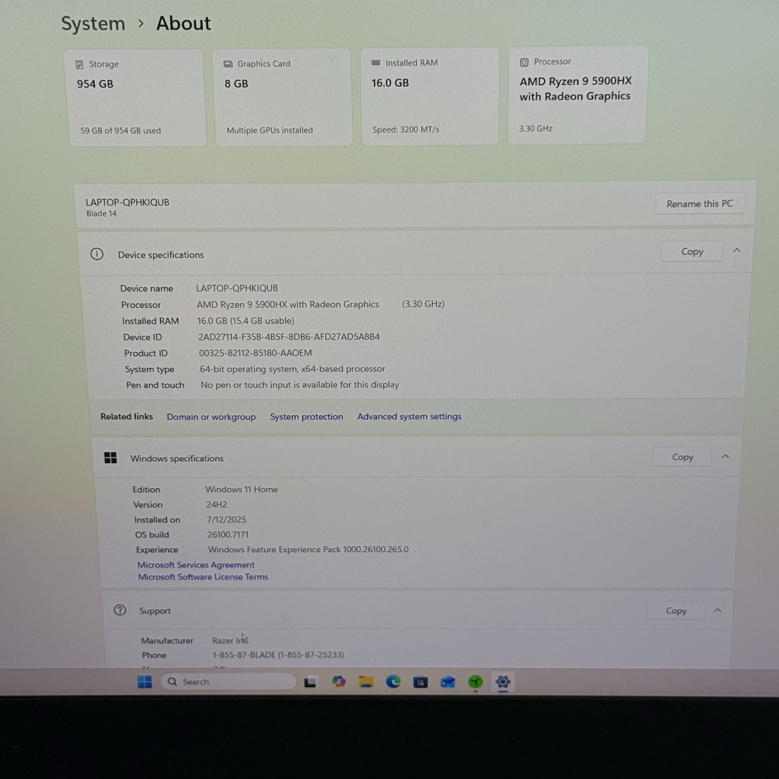 Razer Blade 14 1TB AMD Ryzen 9 5900HX Radeon Graphics 16GB Ram RZ09-0370 Laptop