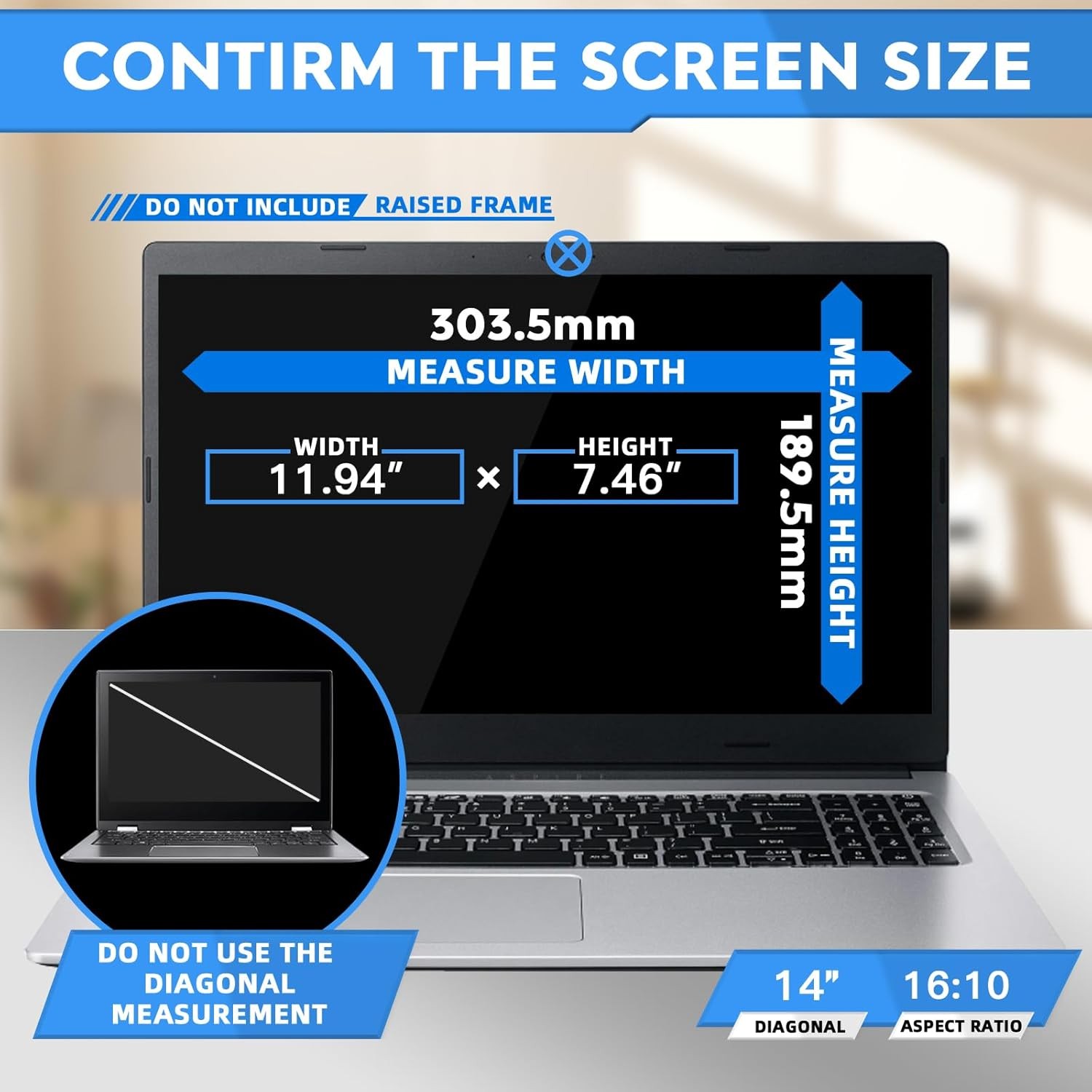 14″ Privacy Screen Filter for 16:10 Laptops – Anti-Peeping, Anti-Glare, ZOEGAA