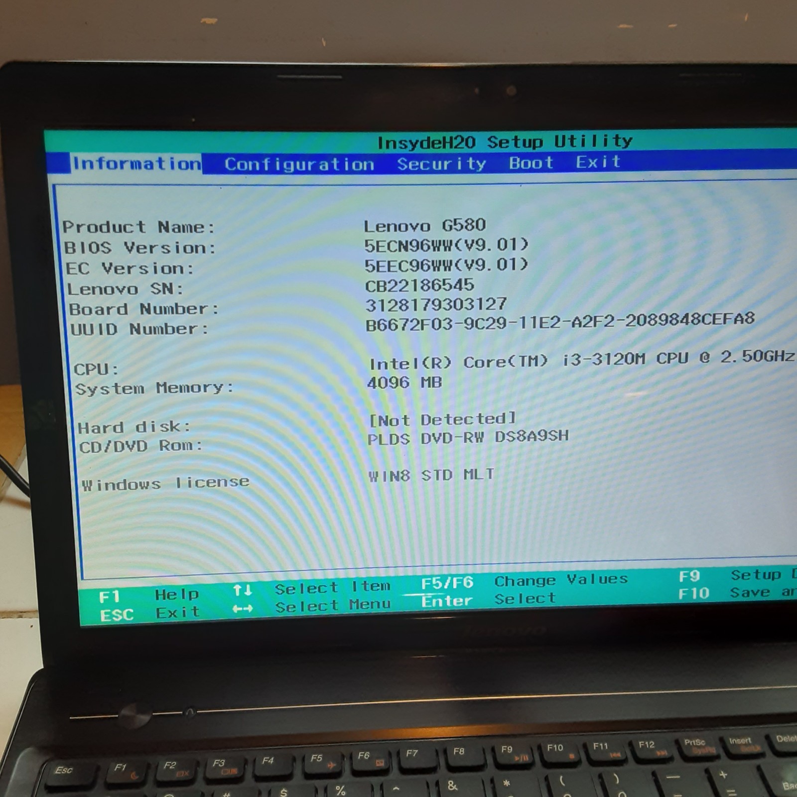 Lenovo G580 Intel Core i3‑3120M 2.50 GHz 4 GB RAM No HDD