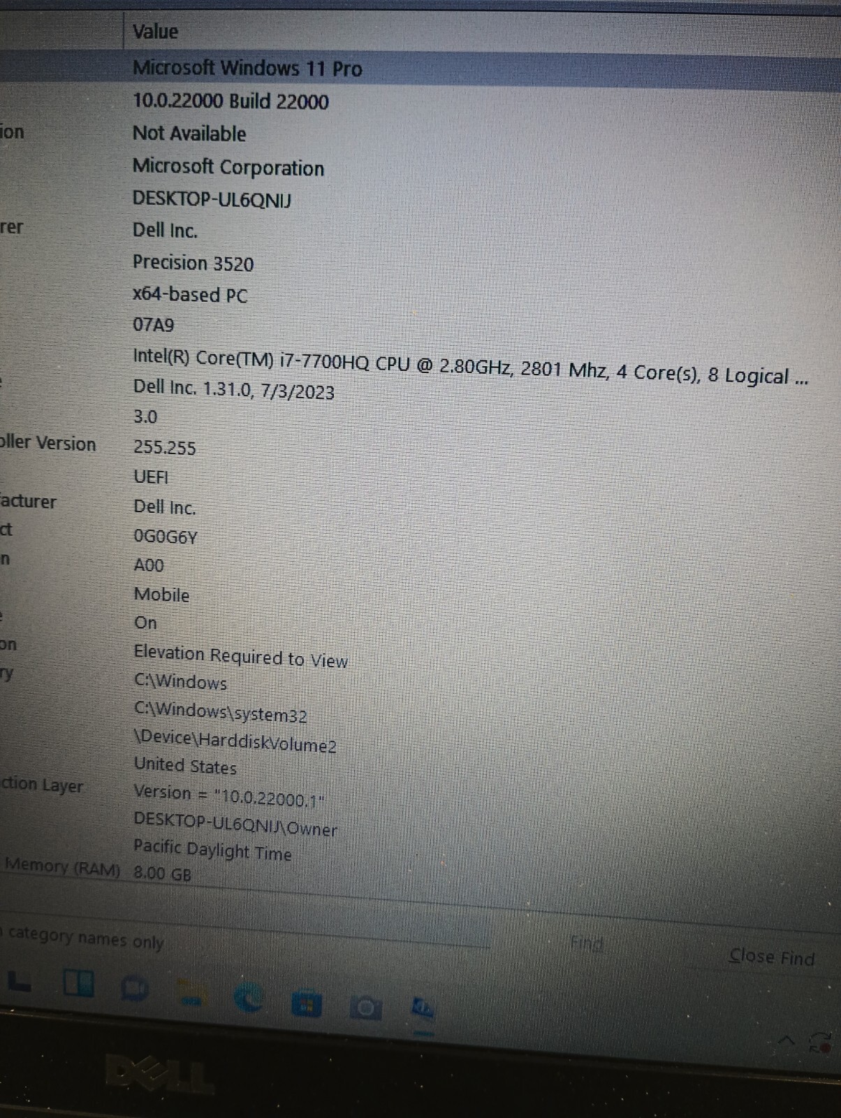 12111 Precision3520 w/charger.i7 7th gen(4cores)8GB.512GB SSD.Hybrid.15.6″W11