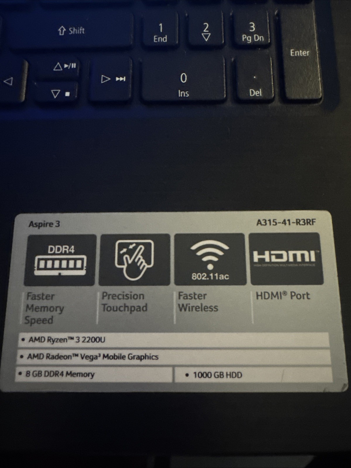 ACER ASPIRE 3 AMD Ryzen 3 2200U 8GB DDR4 Memory