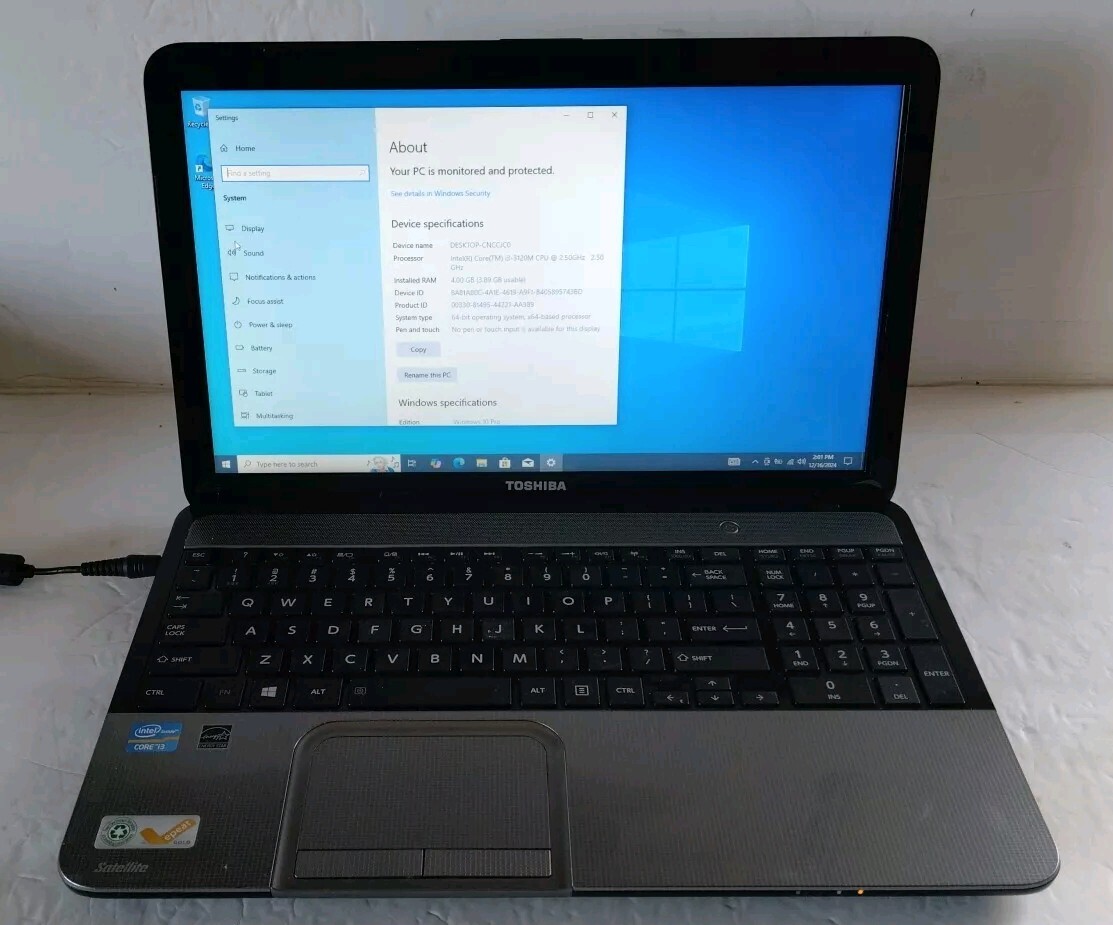 TOSHIBA SATELLITE L855-S5405 INTEL CORE i3-3120M 2.50 GHz 8GB 750GB WIN 10 PRO