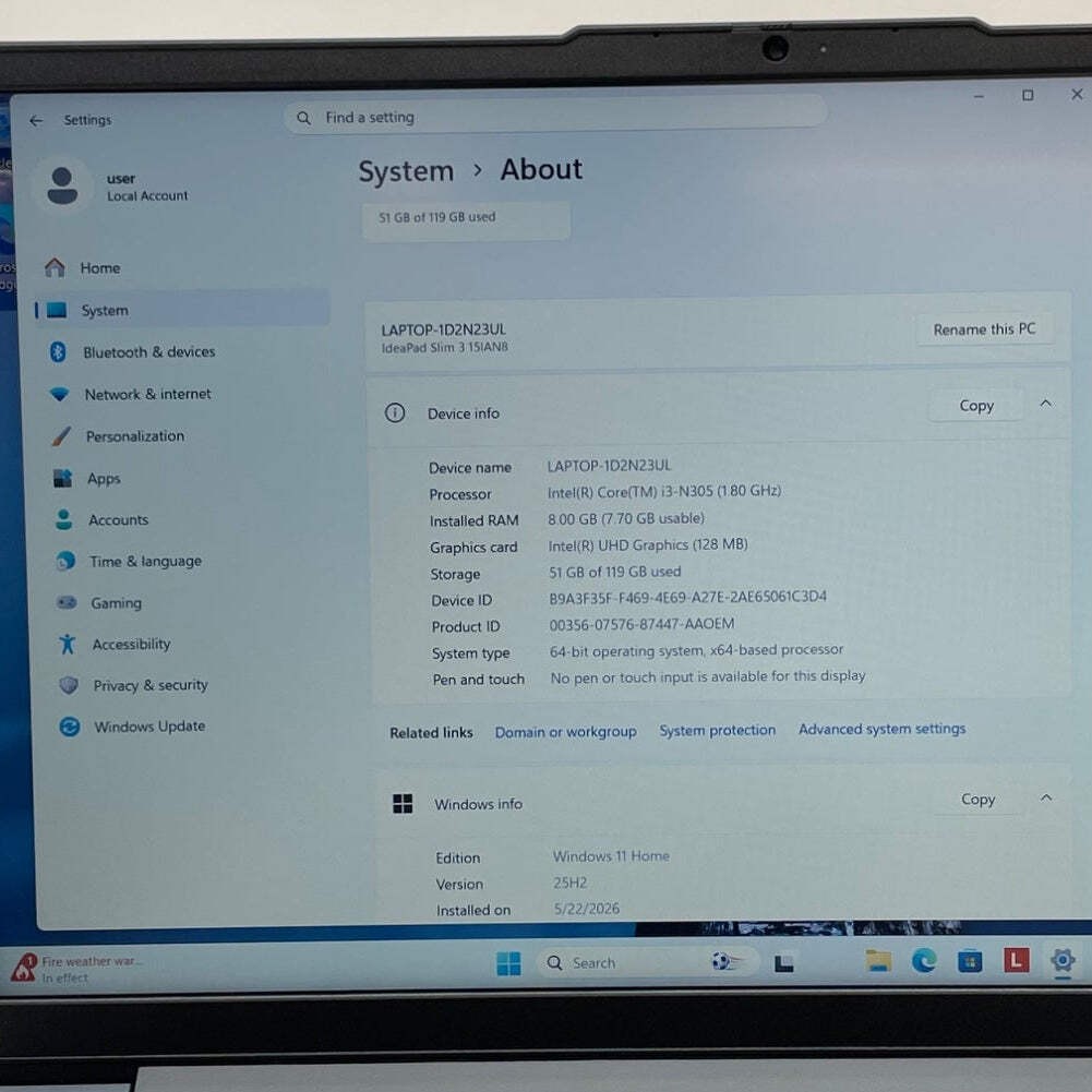 Lenovo IdeaPad Slim 3 15IAN8 15.6″ i3-N305 1.8GHz 8GB RAM 128GB SSD