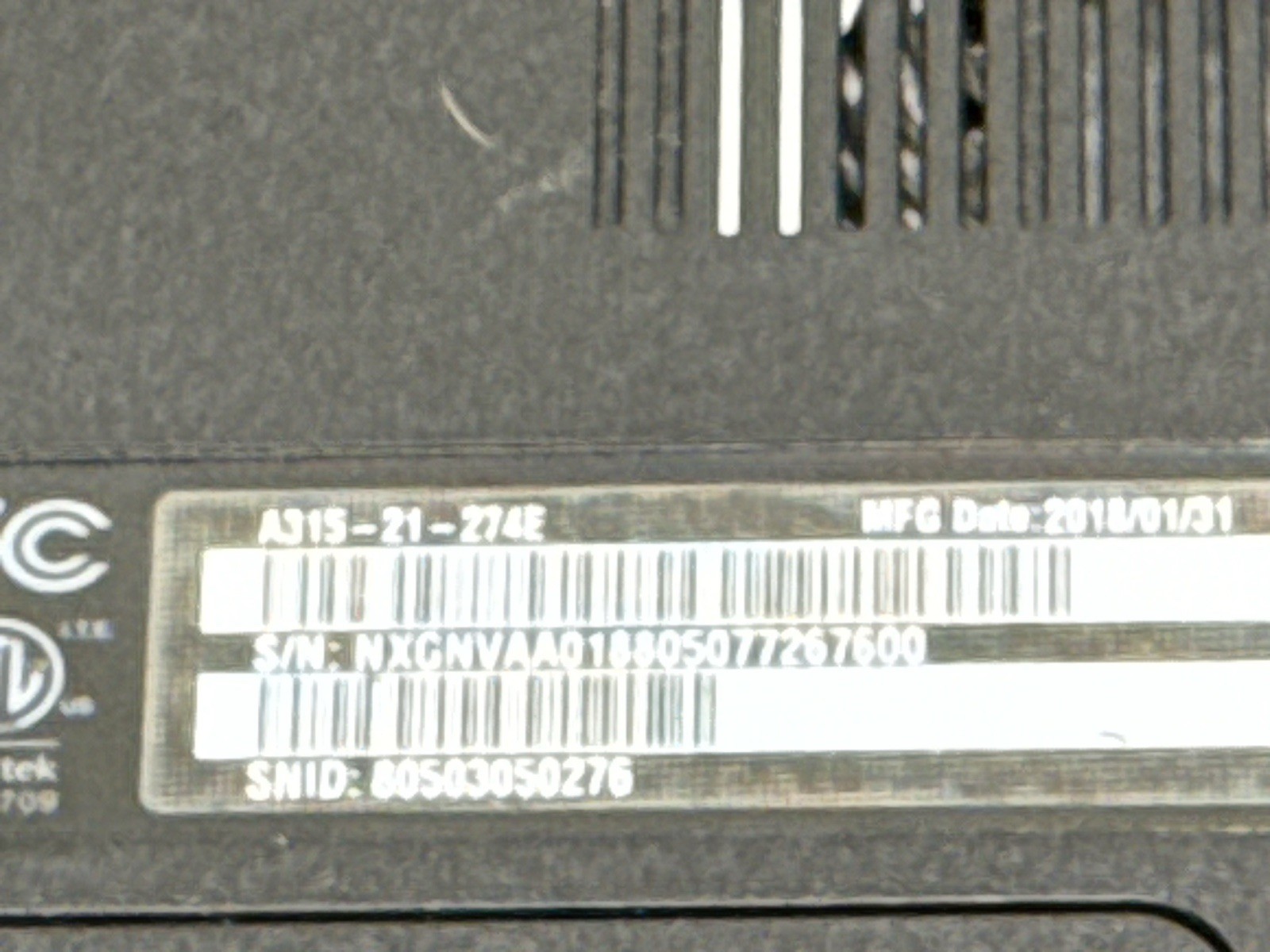 Acer Aspire 3 A315-21-274E 15.6 Laptop AMD E2-9000 4GB RAM Win 10 Charger