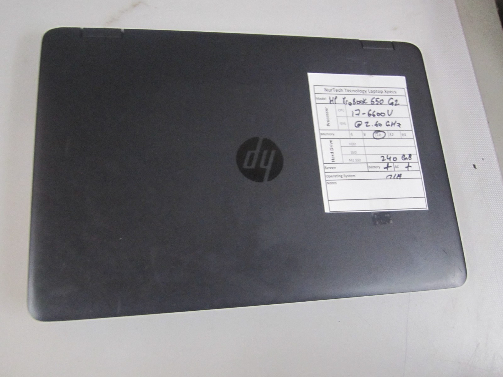 HP ProBook 650 G2 i7-6600U 2.6GHz 16GB 240GB M2SSD NO OS Laptop + AC READ++