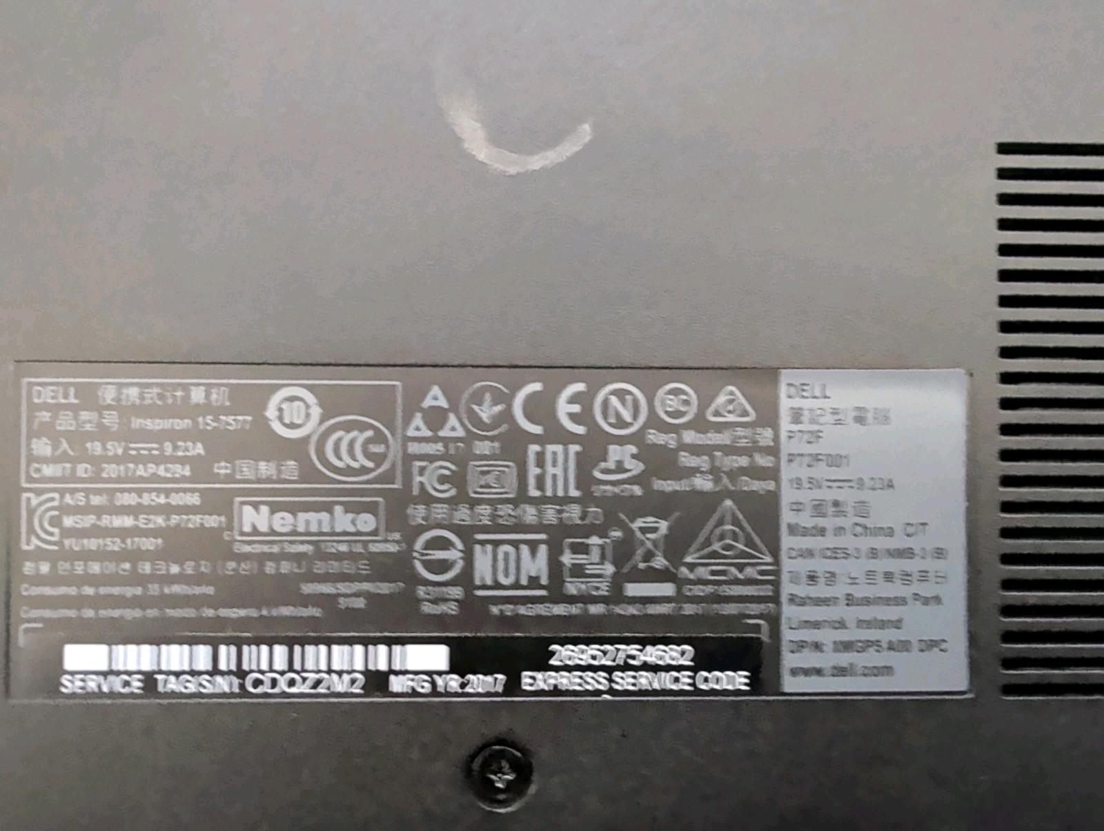 Dell Inspiron 15 7577 Laptop i7-7700HQ 16GB DDR4 RAM GTX 1060 6GB Windows 11