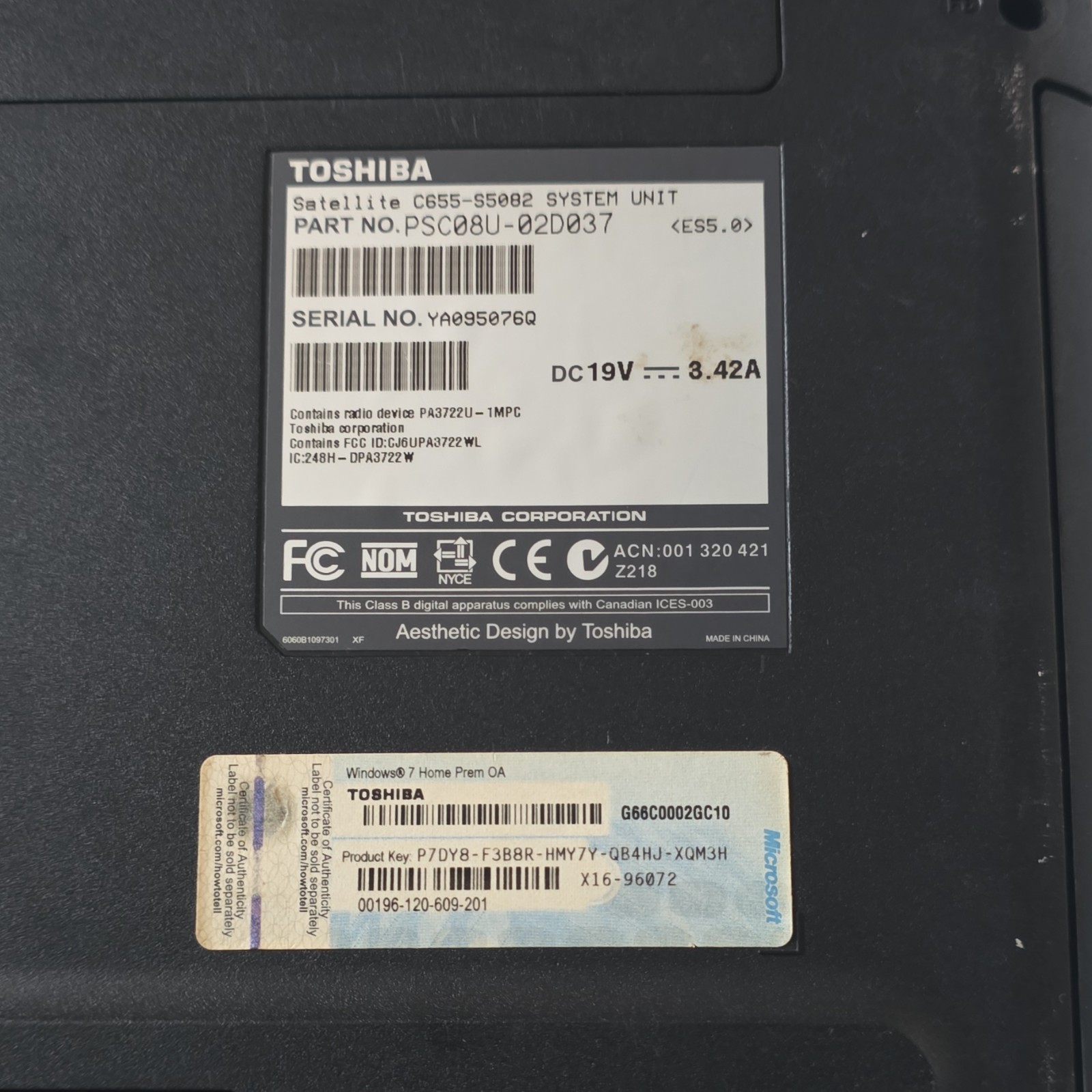 Toshiba Satellite C655-S5082 15.6in Intel Celeron 2.20GHz 3GB 320GB Win7 Black
