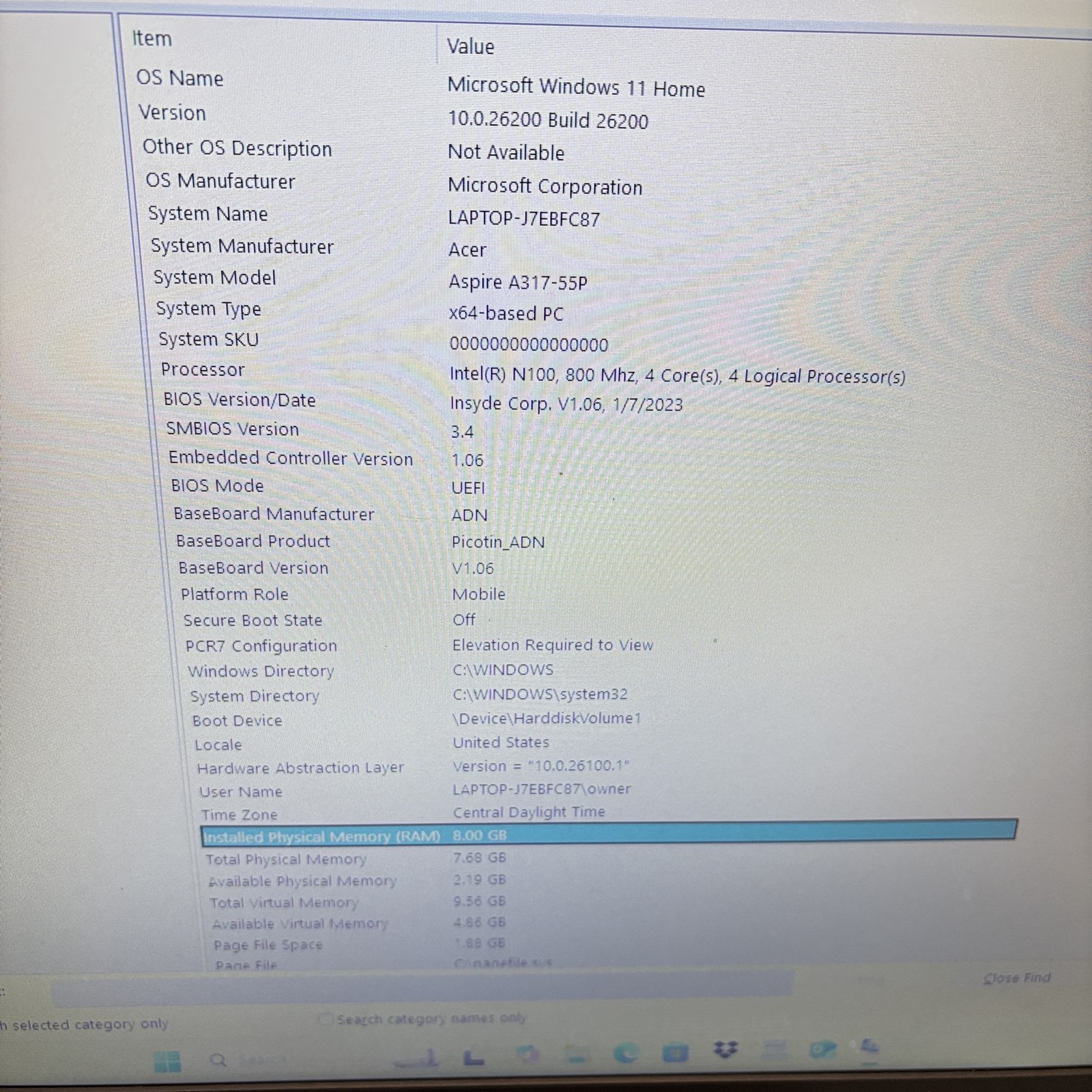 Acer Aspire 3 N23H5 Win 11 Core i3-N305 1.8GHz 8GB RAM 256GB SSD 17.3″