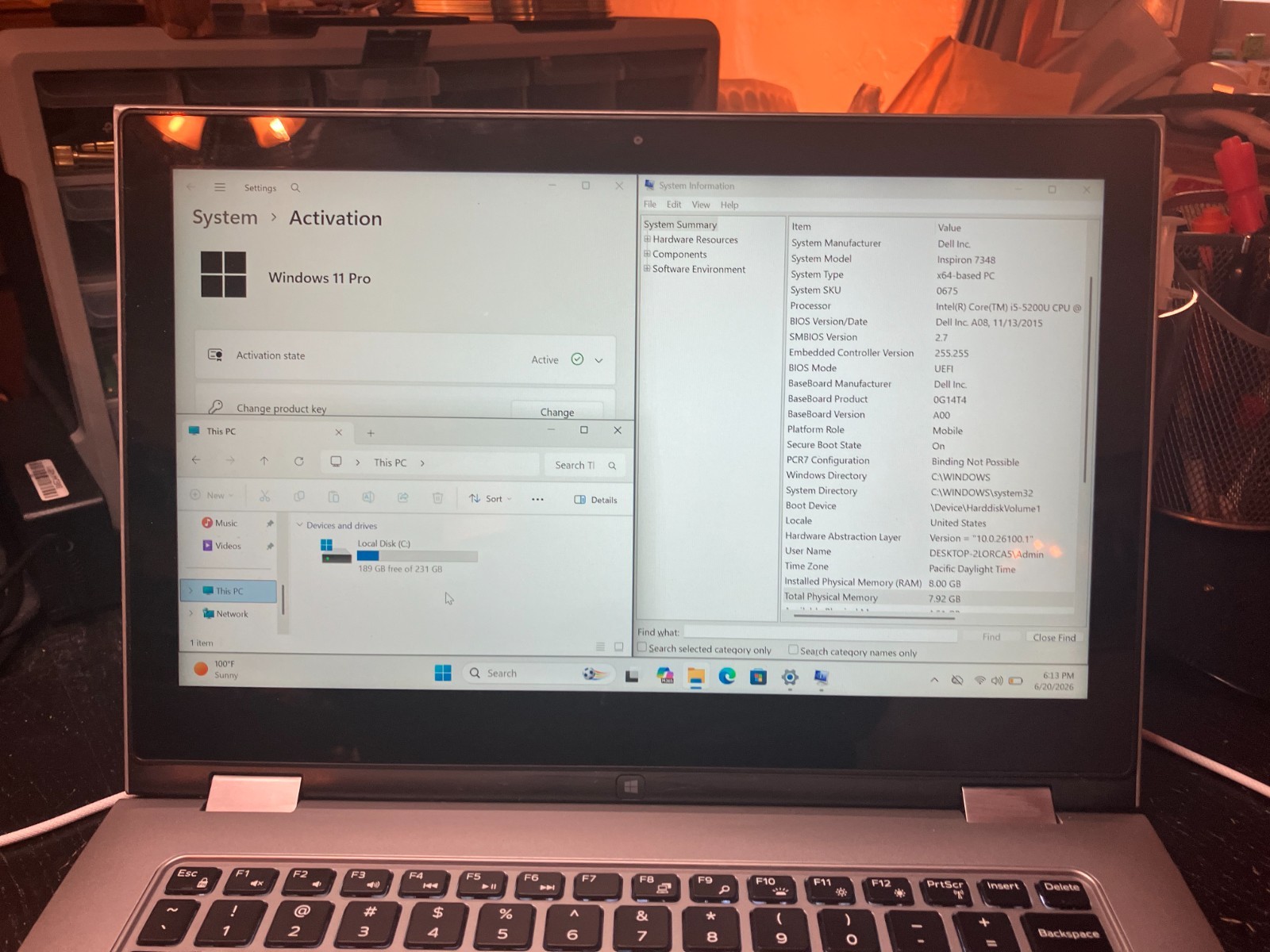 Dell Inspiron 7348 15″ Laptop i5 2.7GHz 8GB RAM 240GB SSD Win 11 Pro 2in1 Touch