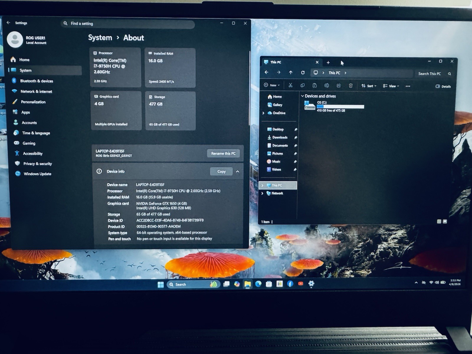 ASUS ROG STRIX 15.6″ GAMING LAPTOP 6-CORE i7 9TH GEN 16GB RAM/500 SSD. VERY NICE