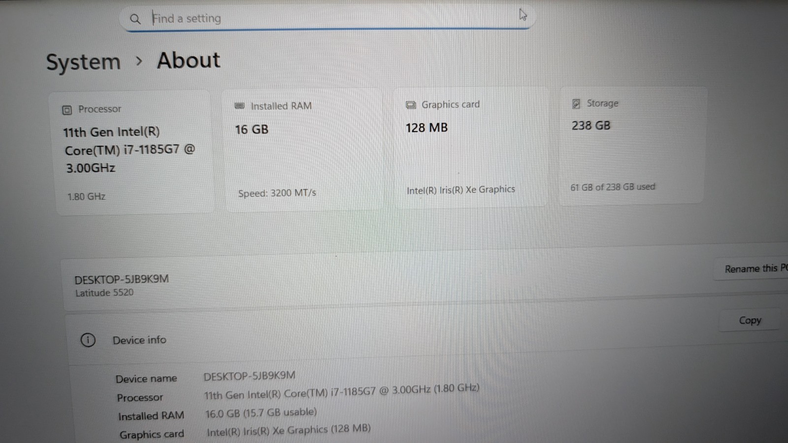 DELL LATITUDE 5520 11th Gen I7-1185G7 3ghz 256GB NVMe 16gb DDR4 Win 11 Office