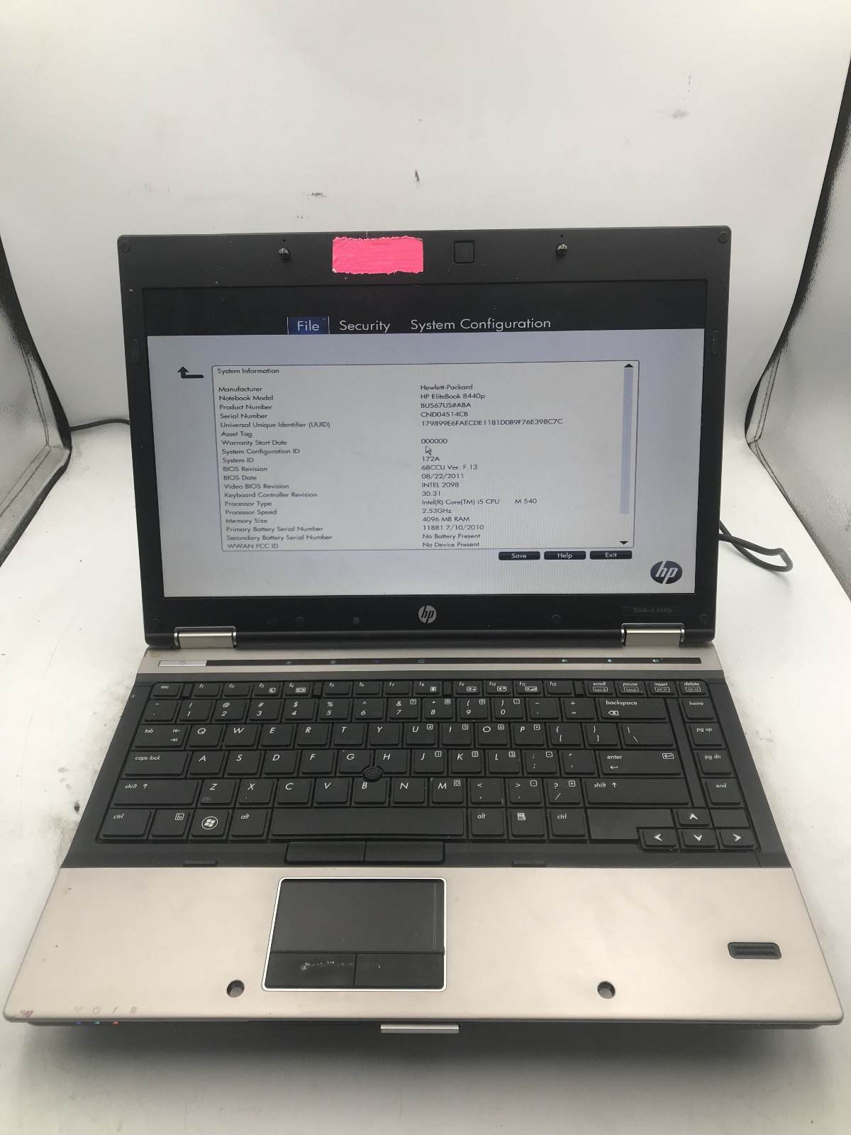 HP ELITEBOOK 8440P – BOOTS TO BIOS – INTEL I5 M540 – 4GB RAM – READ DESCRIP – BB