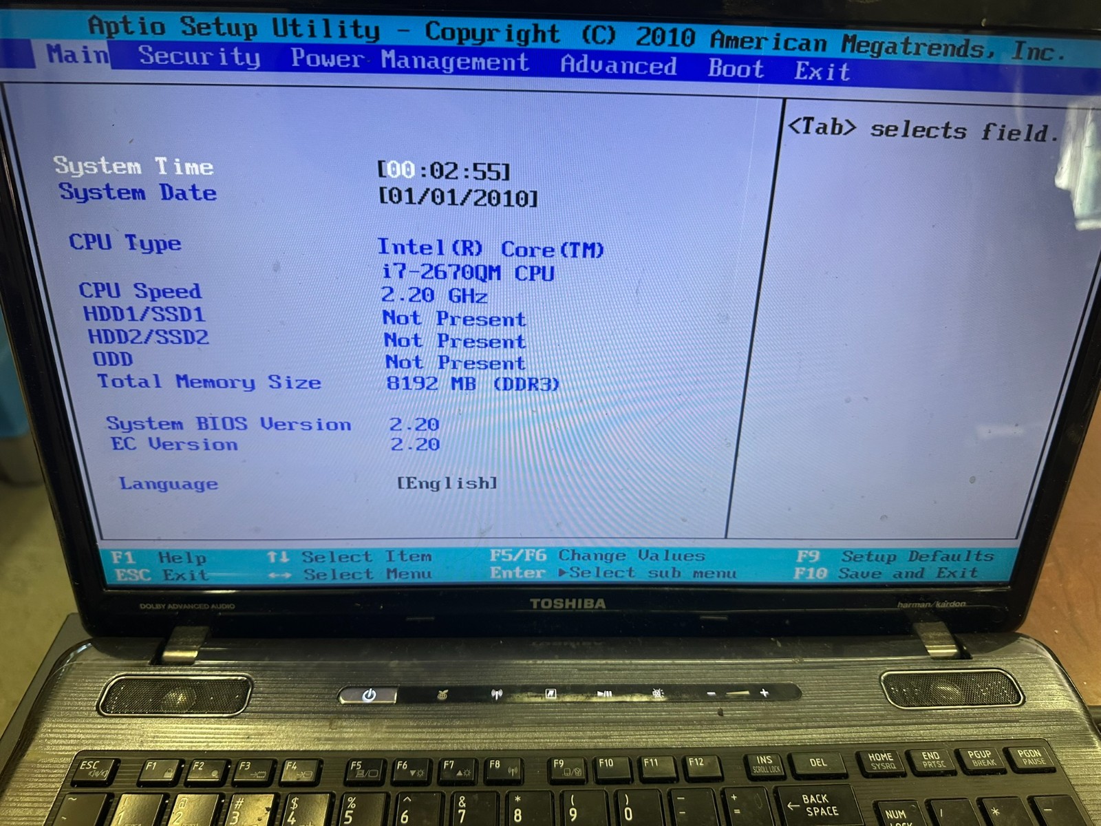 Toshiba Satellite P775-S7370 Laptop – Intel Core i7-2670QM, 8GB RAM, NO HDD
