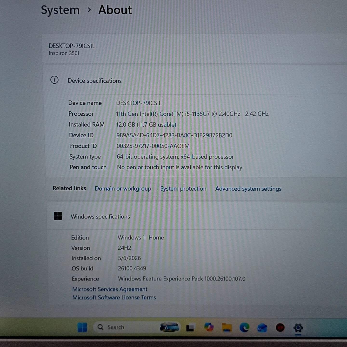 Broken Dell Laptop 2DX5K A01 15.6″ i5-1135G7 2.4GHz 12GB RAM Missing Down Arrow