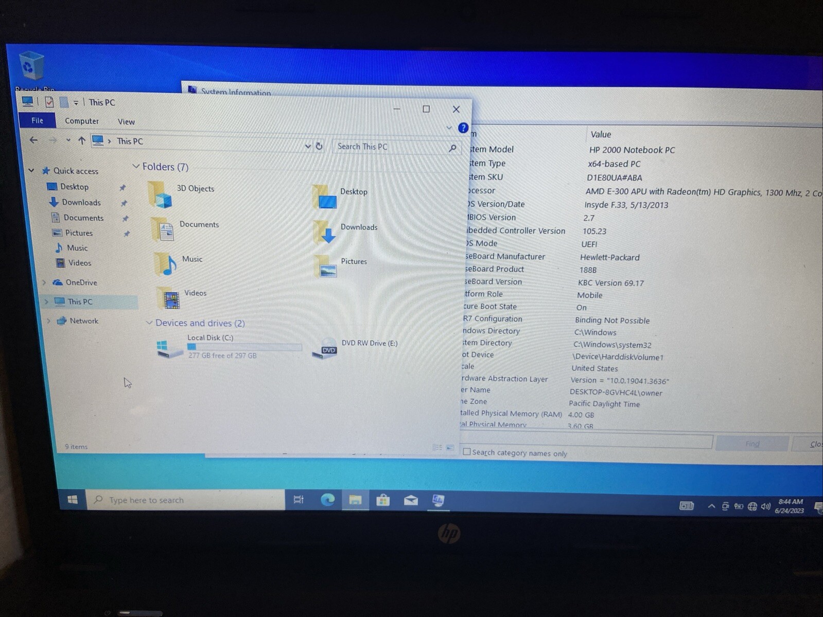 HP 2000-2b19 Laptop AMD E300 4GB RAM 320GB BAD BATTERY/NO CHARGE.