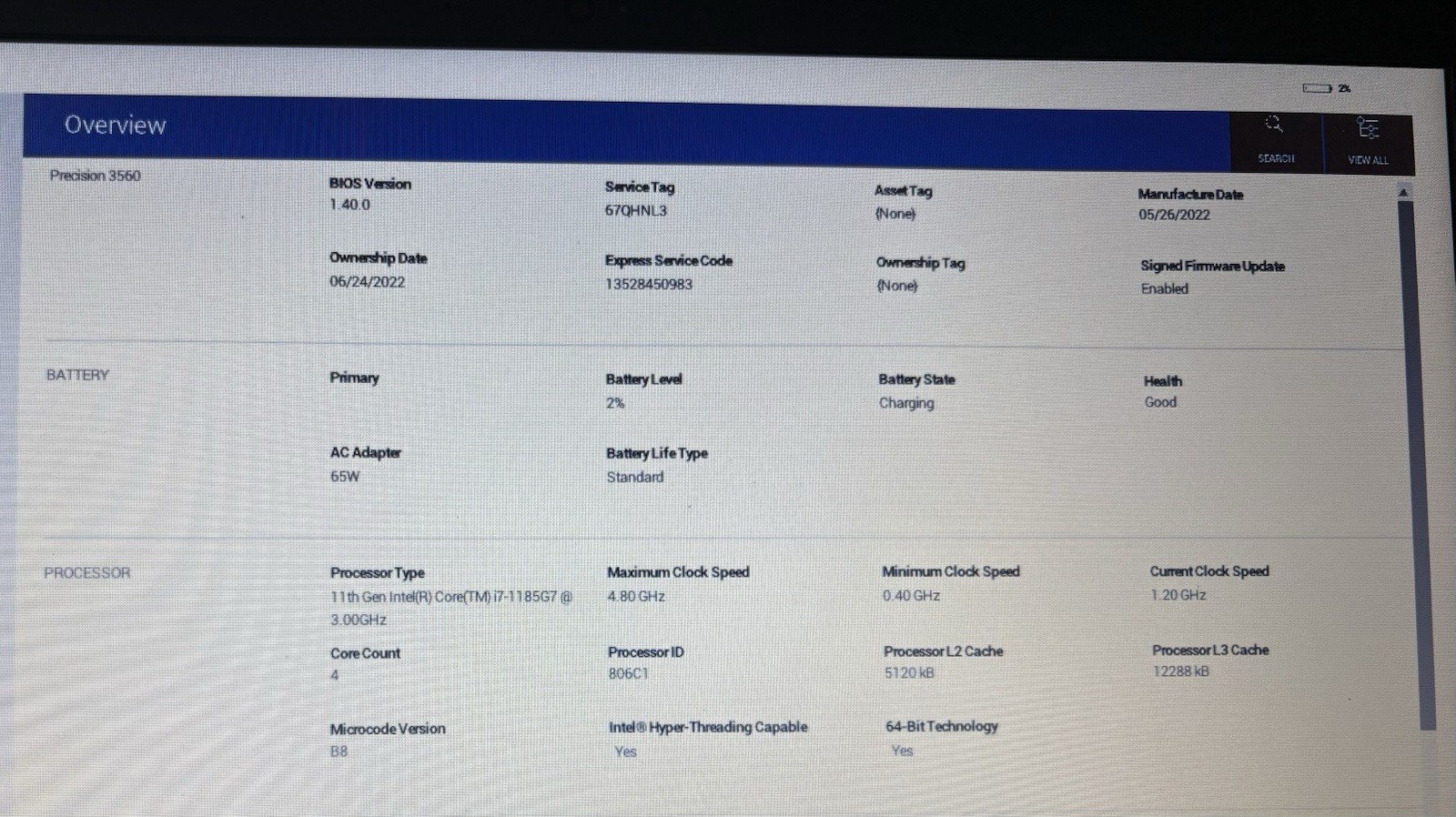 DELL PRECISION 3560 15.6″ i7-1185G7, **READ, NO RAM, NO SSD**