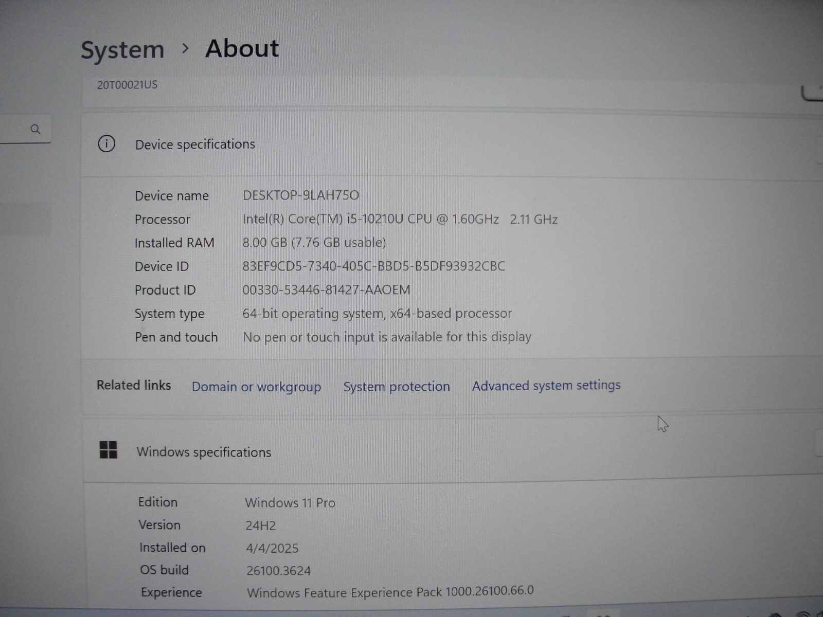 Lenovo ThinkPad T14s Gen 1 14” FHD Intel Core i5-10210U 1.6GHz 8GB SSD 256GB