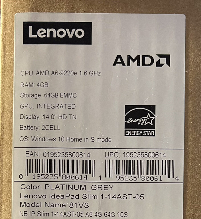Lenovo IdeaPad 14″ 64GB AMD A6 1.6 GHz 4GB RAM
