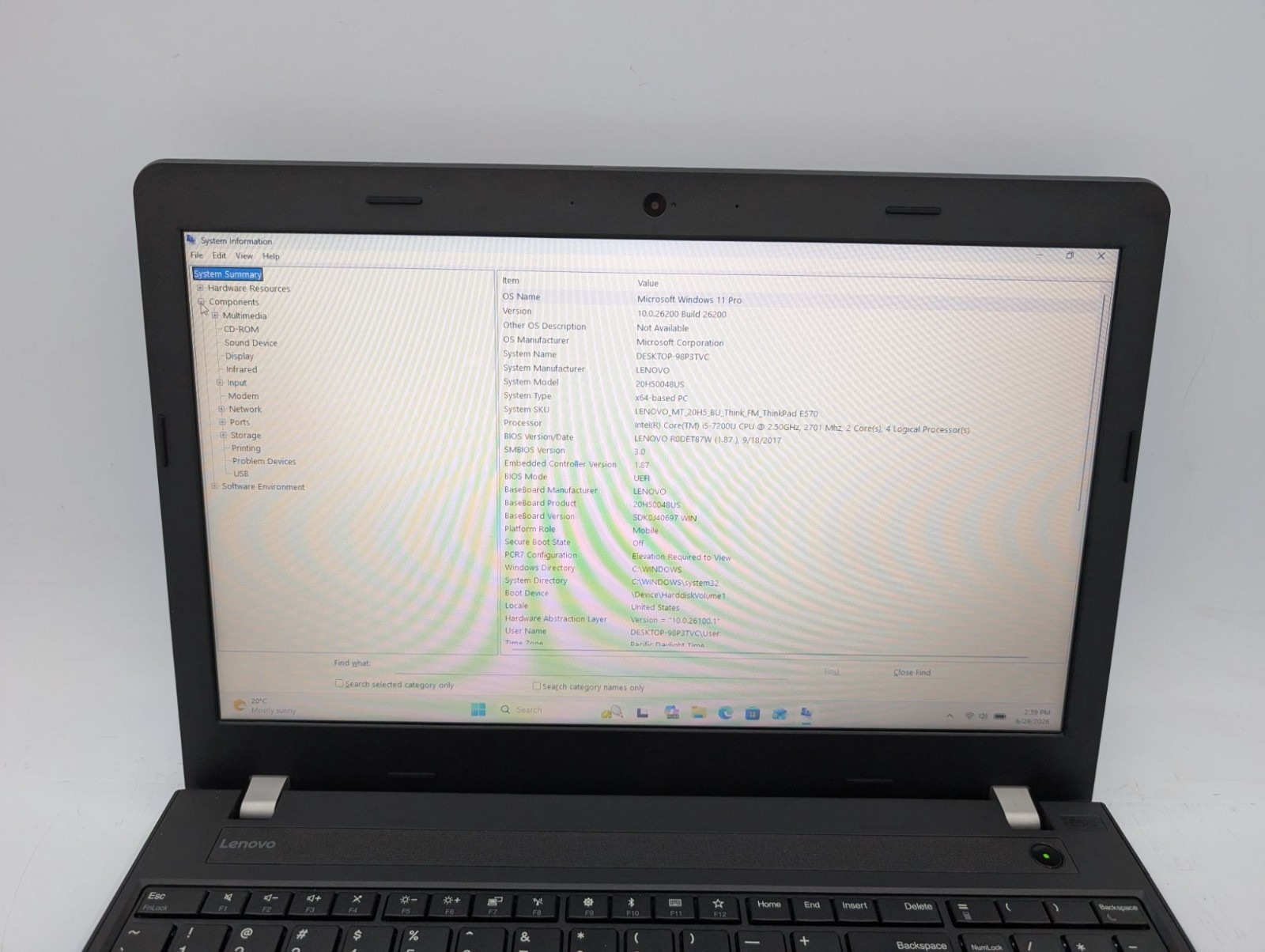 Lenovo ThinkPad E570 15.6″ Intel i5-7200U 16GB RAM 1TB HDD 256GB SSD Win 11 Pro