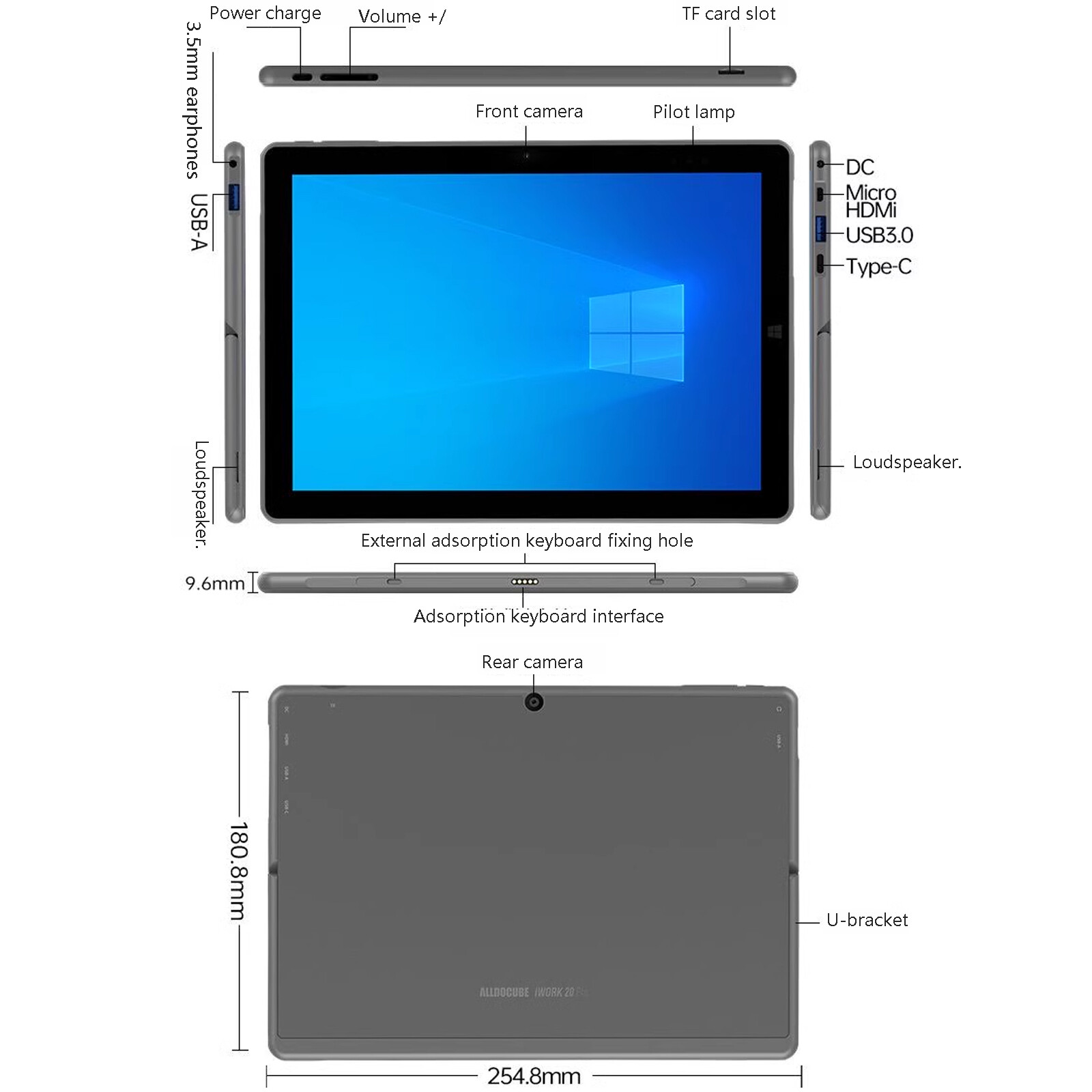 10.5″ Laptop 2-In-1 8GB 256GB Windows 11 Ultra-thin aluminum alloy Tablet