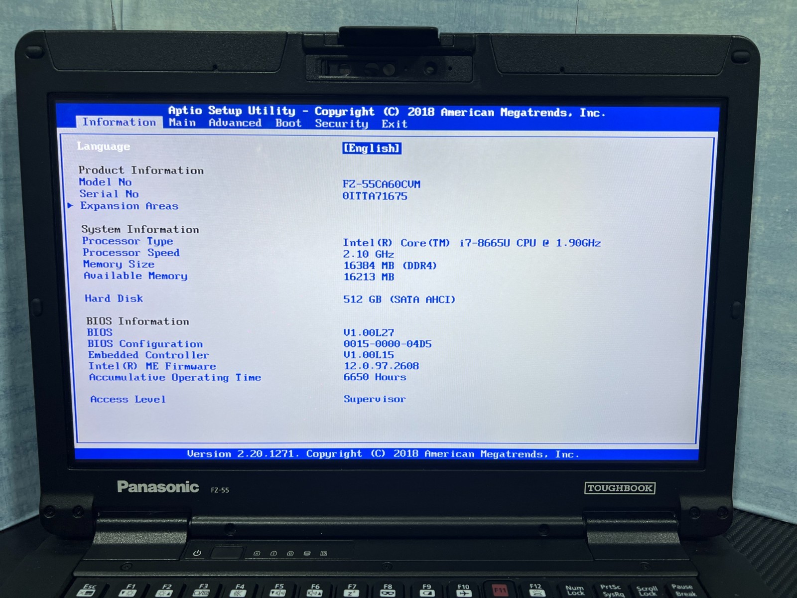 FZ-55CA60CVM, Intel core i7-8665U,512GB SSD,16GB Mem,HDMI, 4G LTE, GPS, 2 Batter