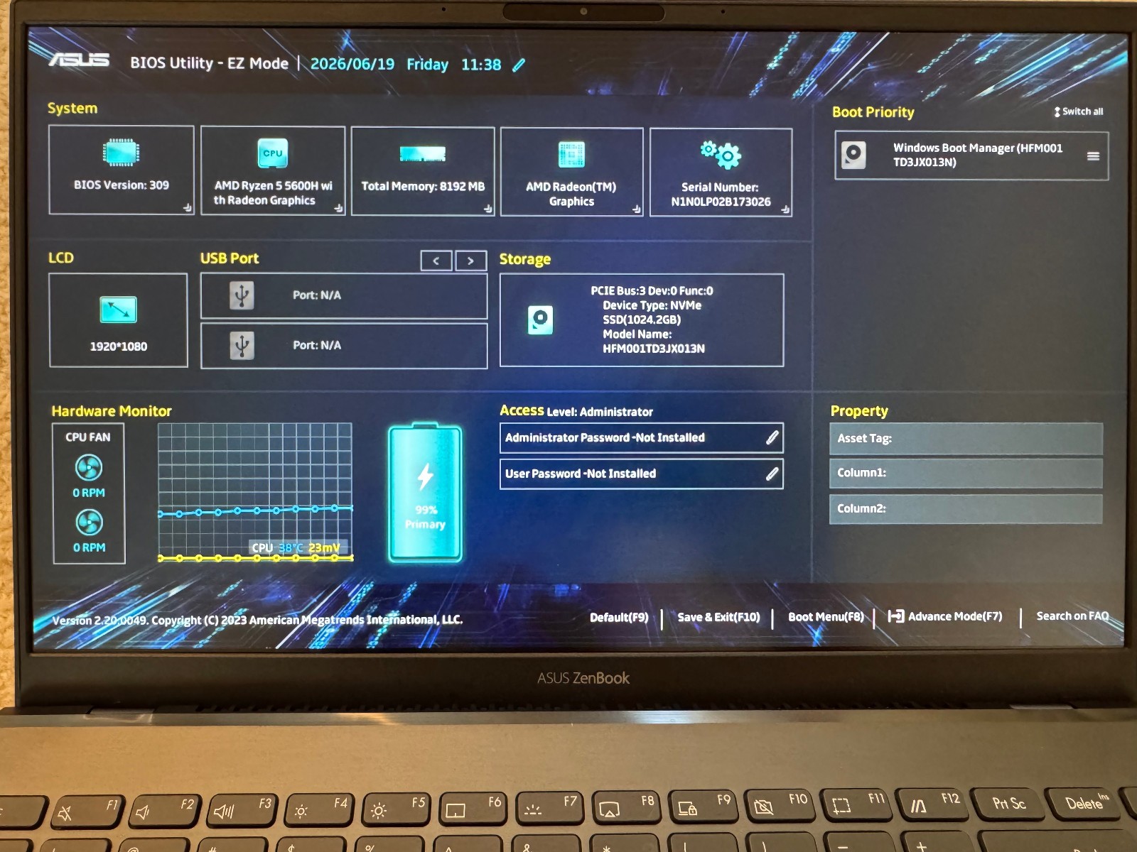 ASUS ZENBOOK 14 UM425Q 14″ 1TBSSD/8GBRAM AMD RYZEN 5 5600H WIN11HOME EXCELLENT!