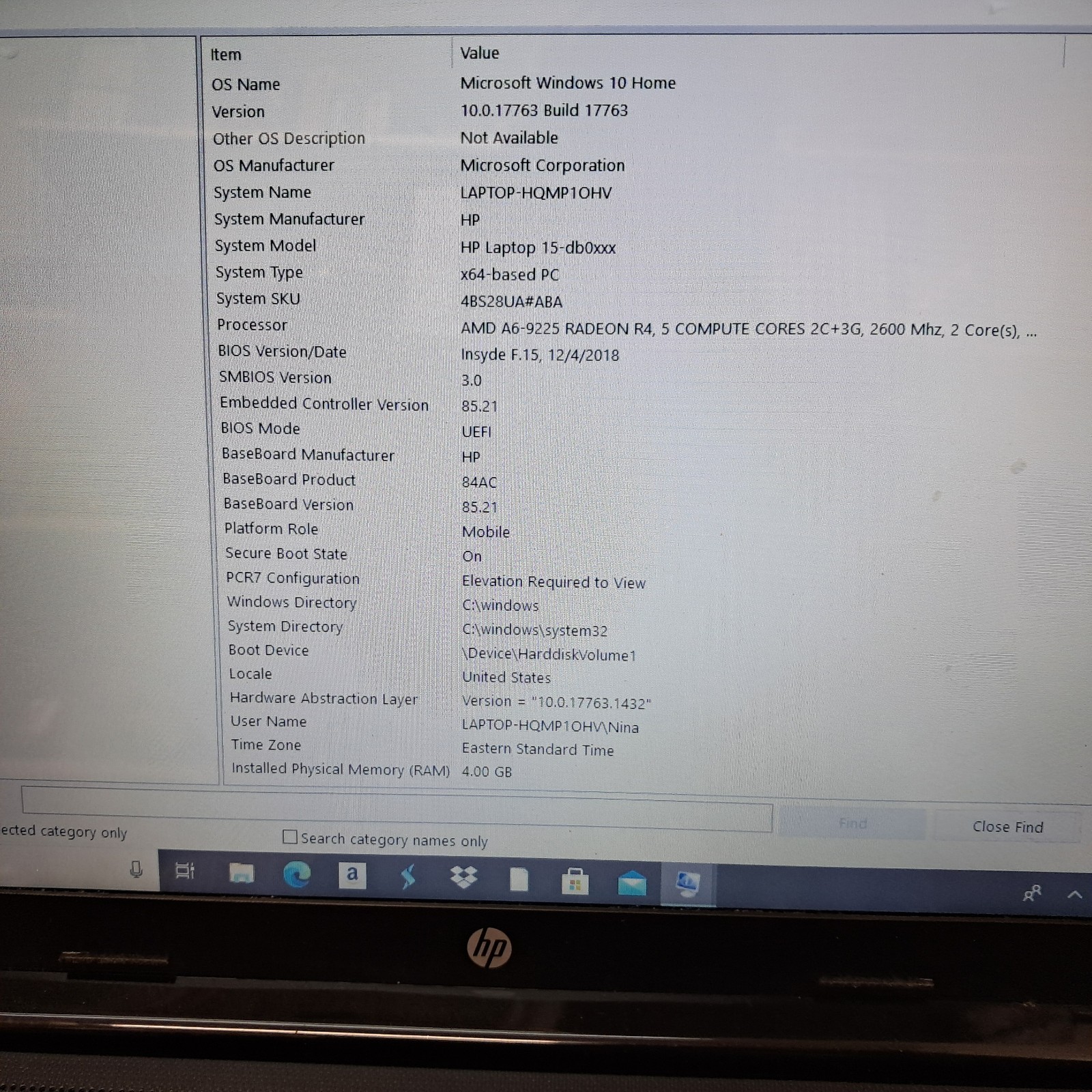 HP 15-db0xxx AMD A6-9225 Radeon R4, 5 compute cores 2C + 3G