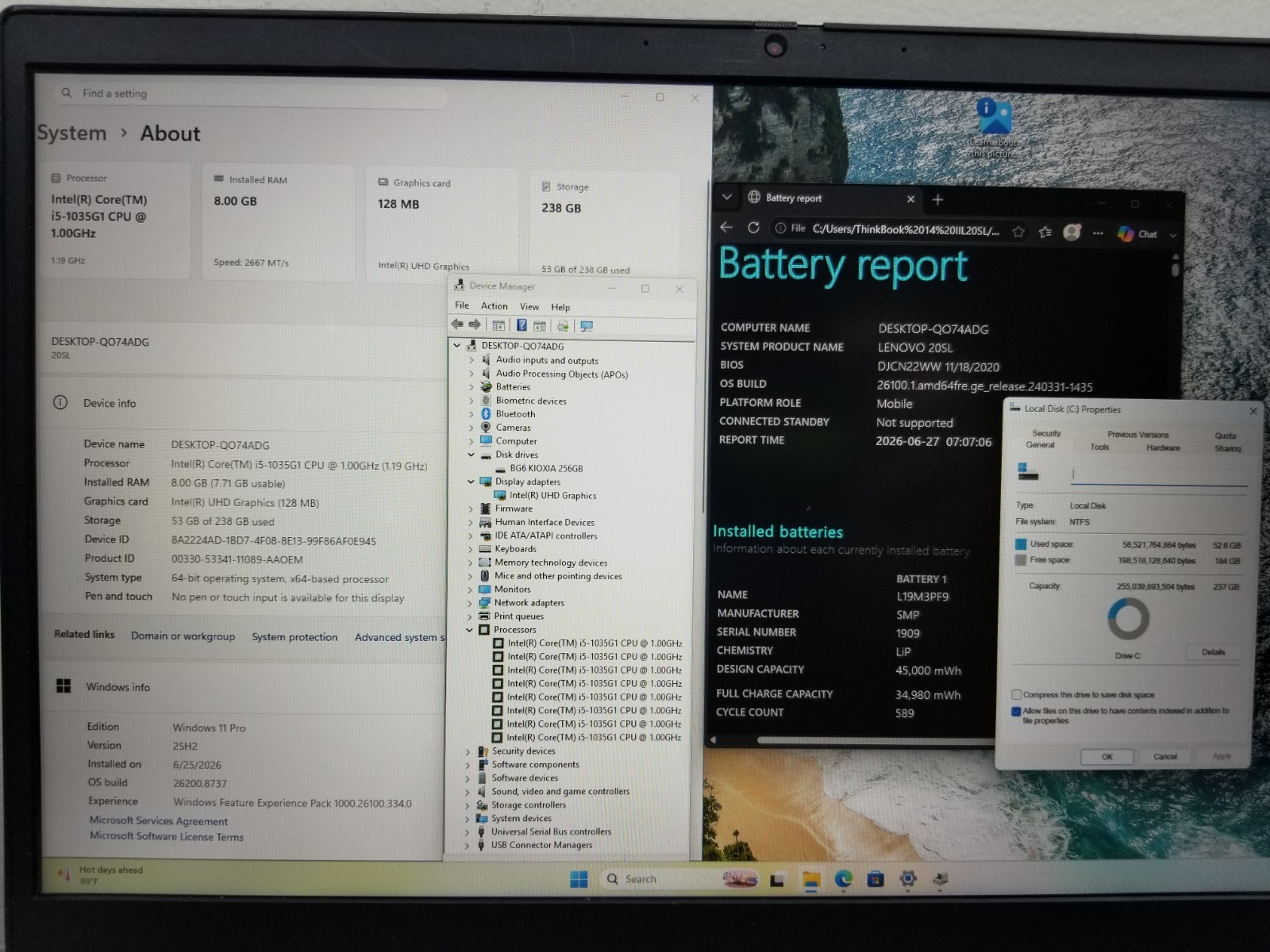 Lenovo ThinkBook 14-IIL 14″ FHD i5-1035G1 1.0GHz 8GB RAM 256GB NVMe Win 11 Pro